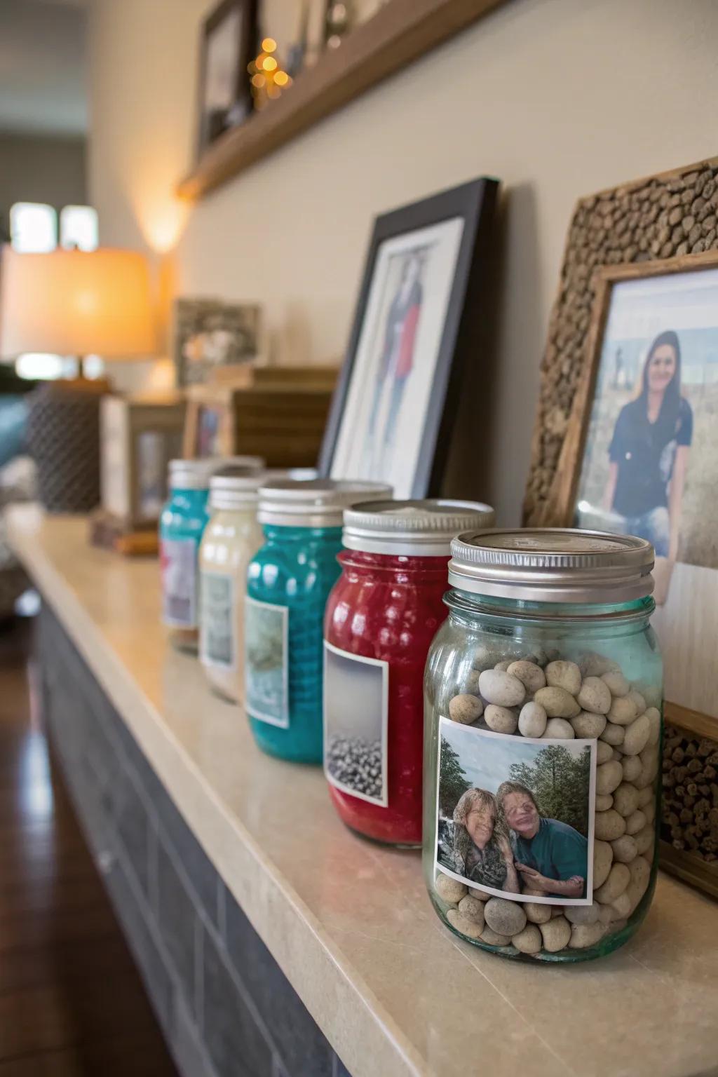 Imaginative photo features utilizing preserving containers showcase treasured memories.