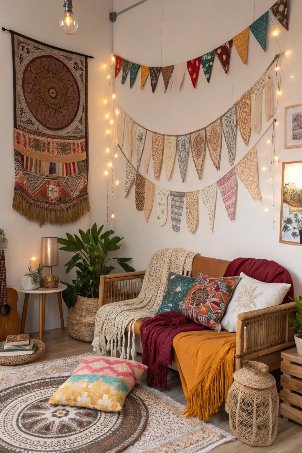 Varied banners cultivate a free-spirited unconventional environment.