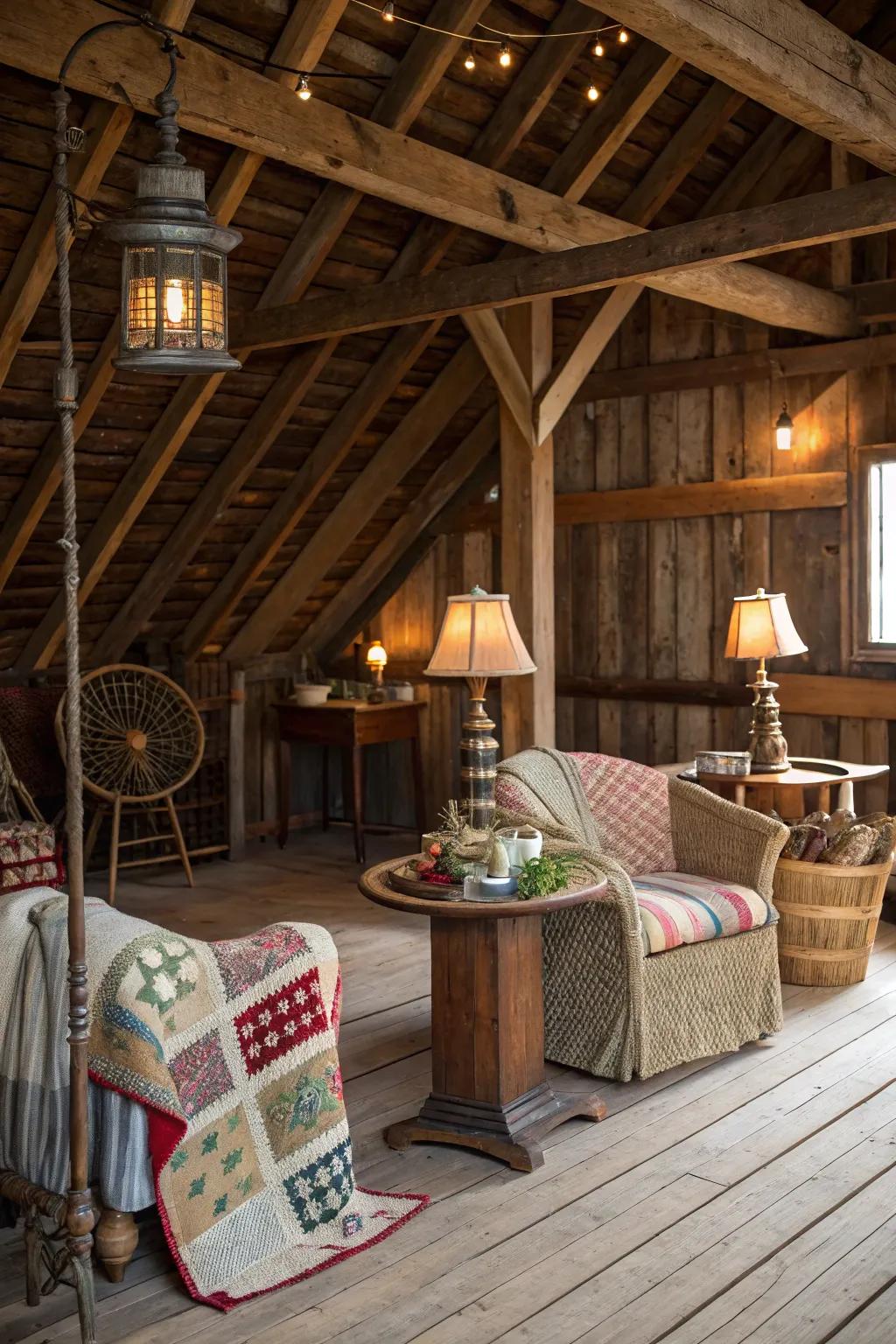 A barn loft enriched with vintage treasures, offering charm and uniqueness.