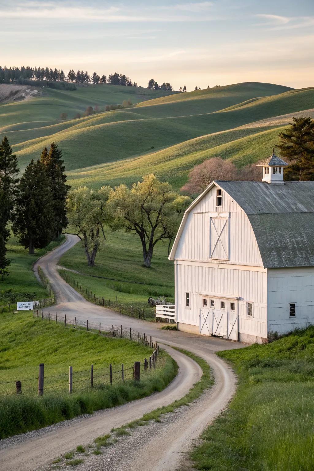 A barn shining with stucco siding that mixes charm with ease.