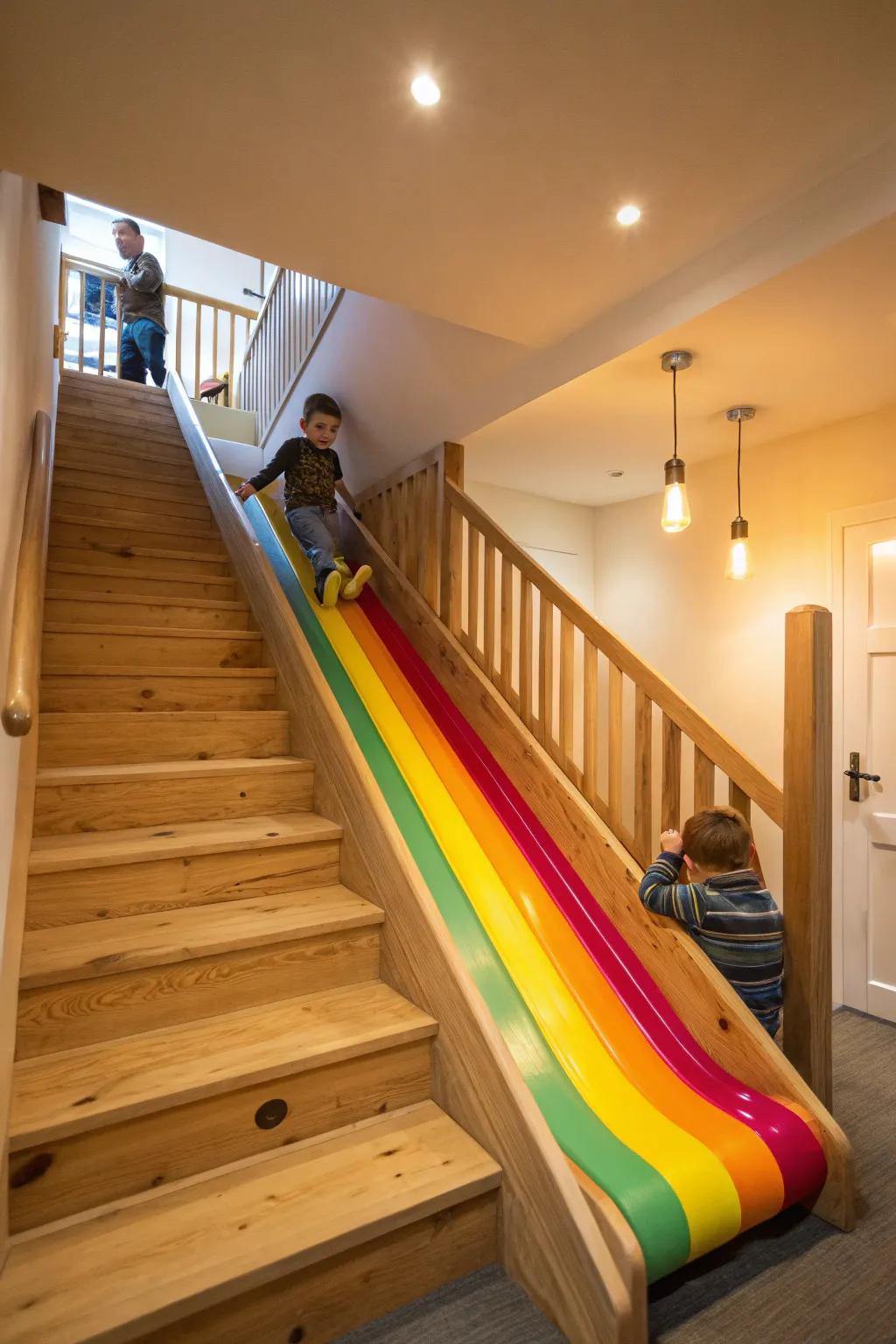 Append a playful slide beside your steps for a delightful twist.