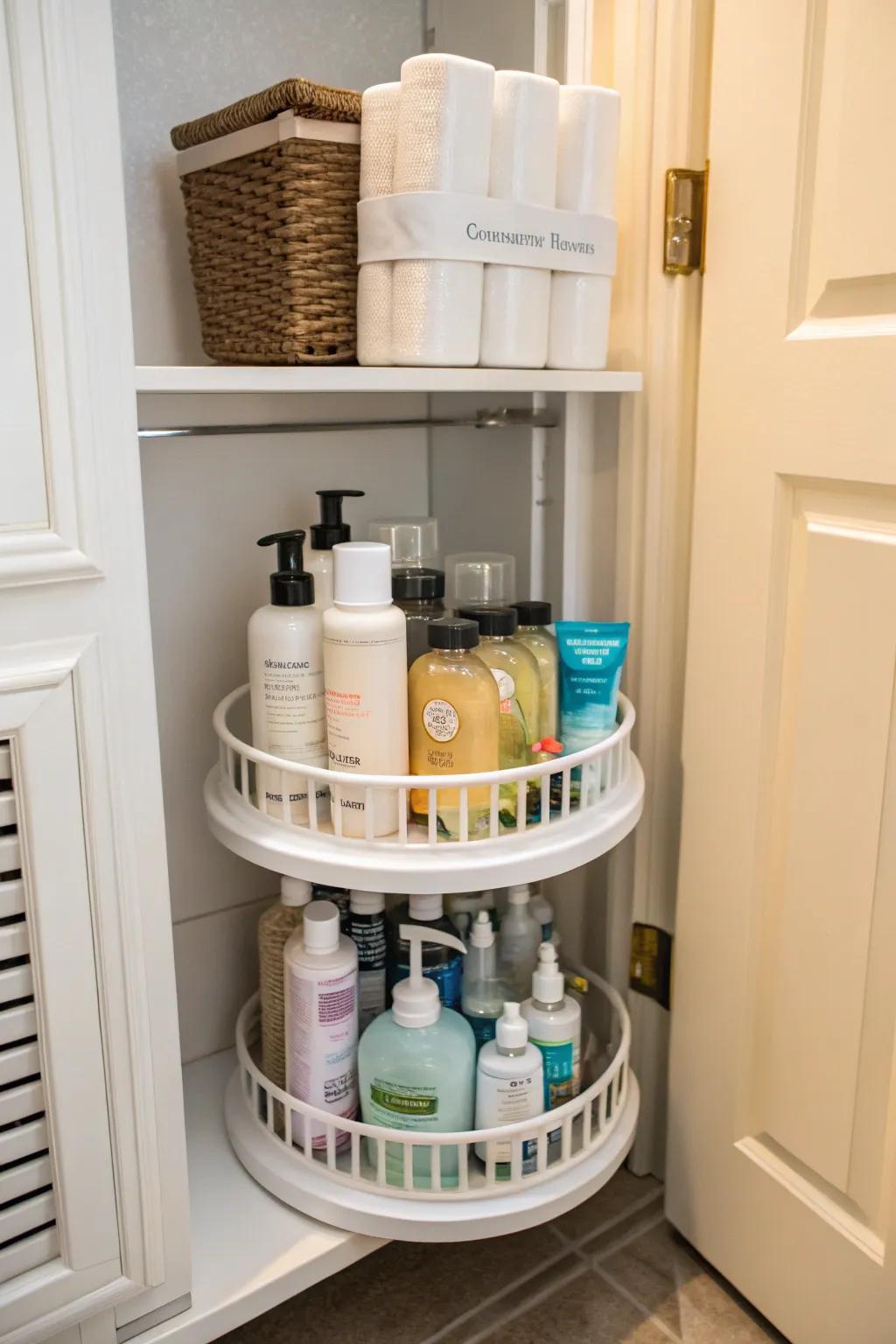 A rotating tray ensures effortless access to your stored items.