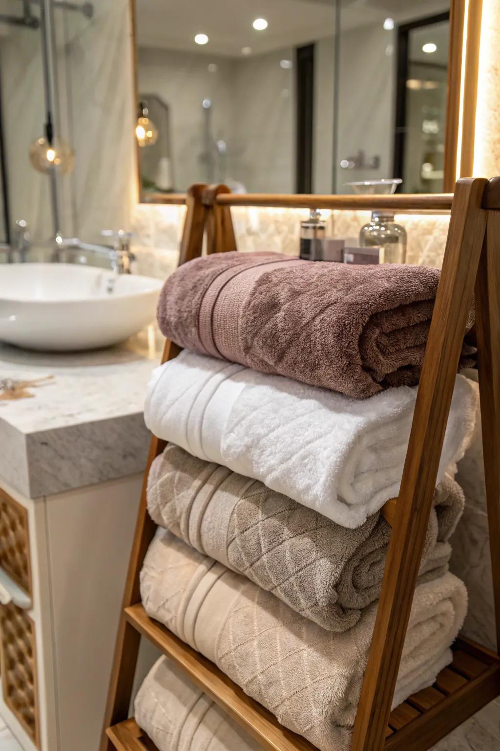 Amaze with luxurious textures for a chic towel display.