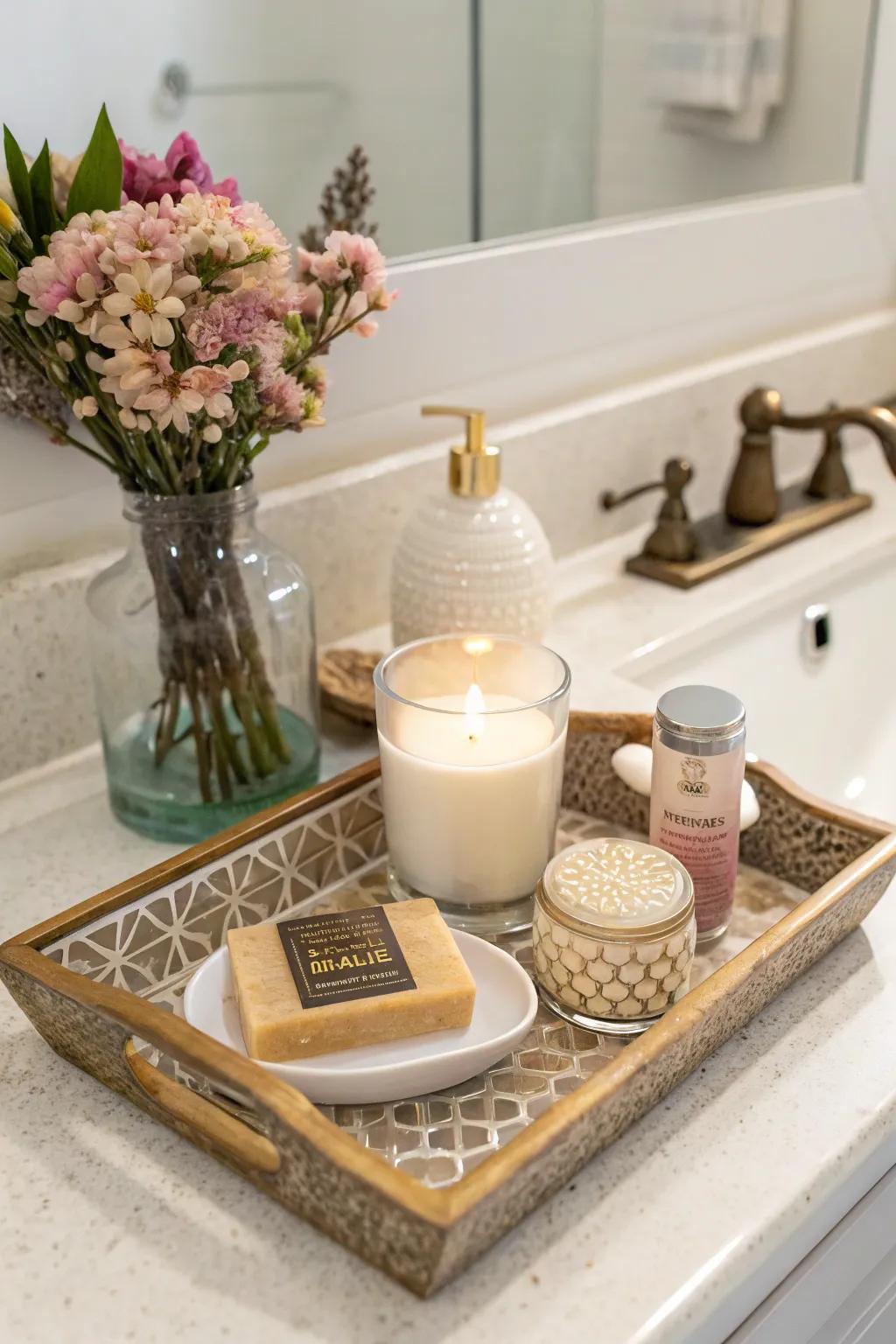 Artistic elements give the vanity arrangement an artistic feel.