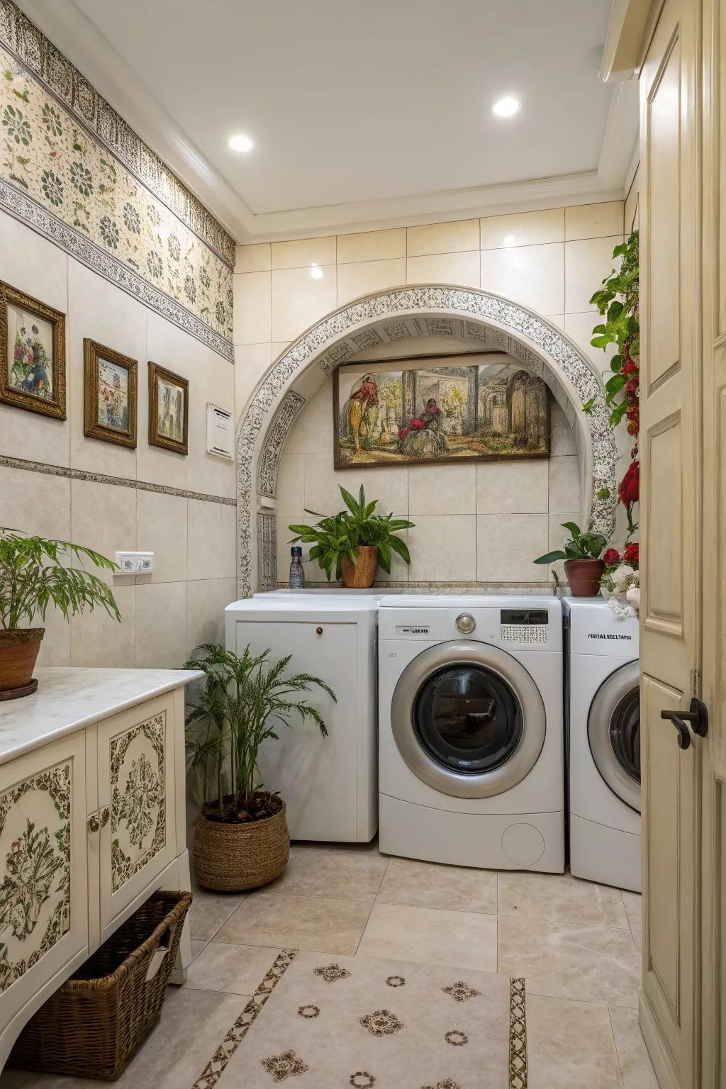 Artful touches turning the laundry area into a design statement.