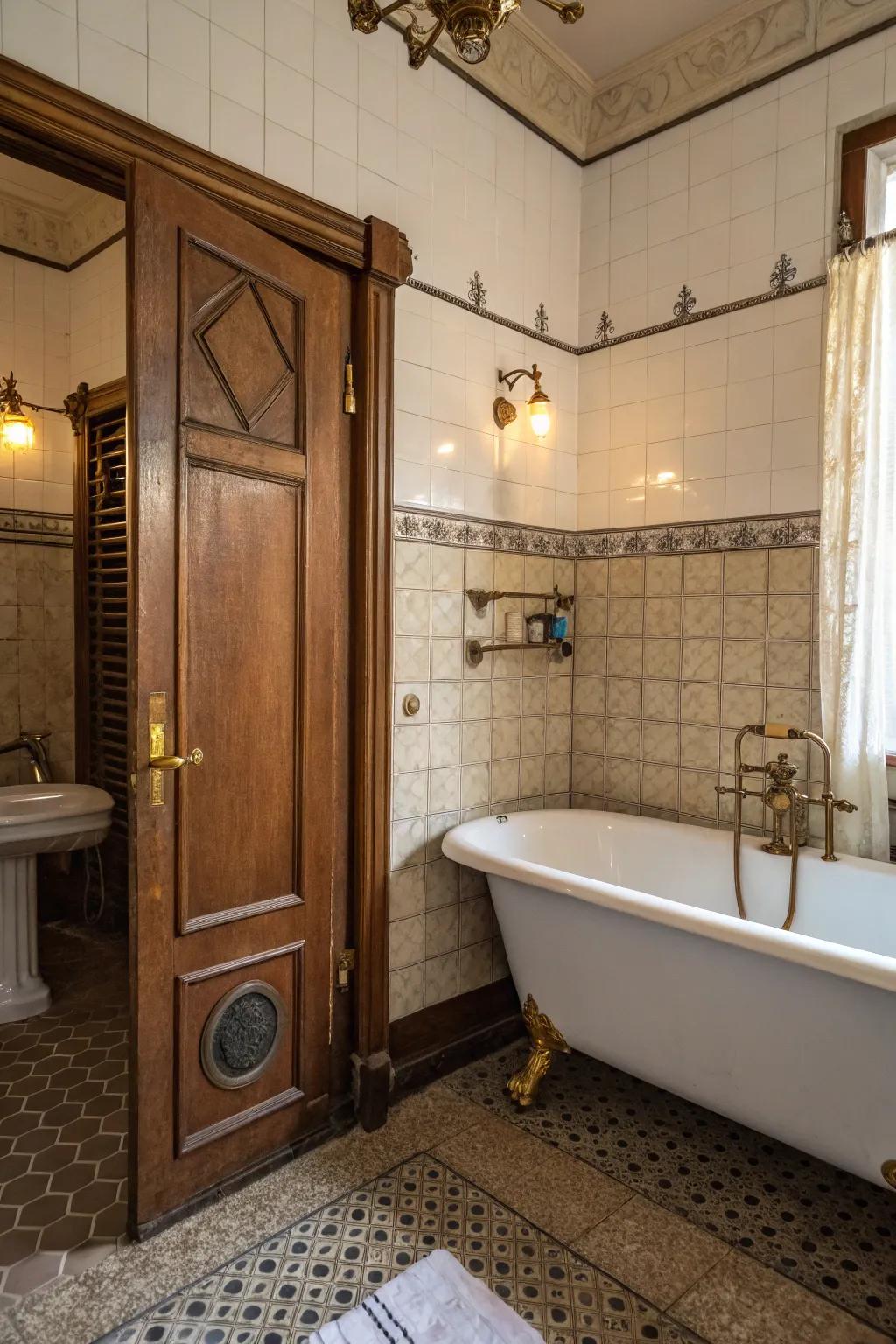 Brass details lend vintage elegance to any bathroom.