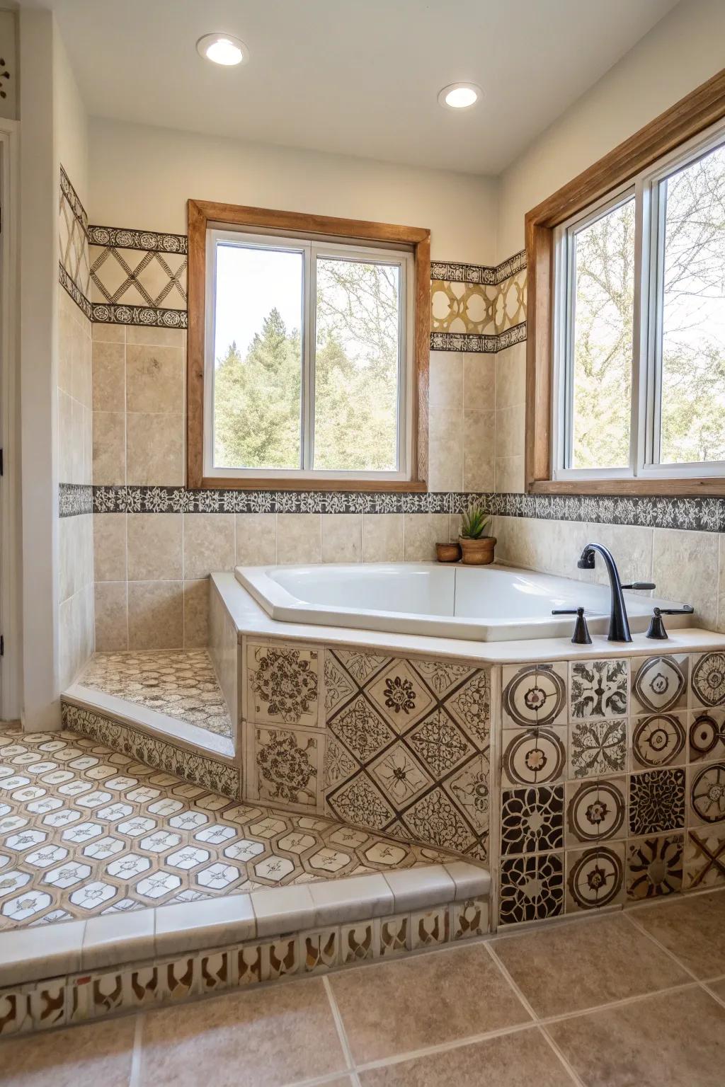 Distinctive brick designs add style and character to your bathtub area.