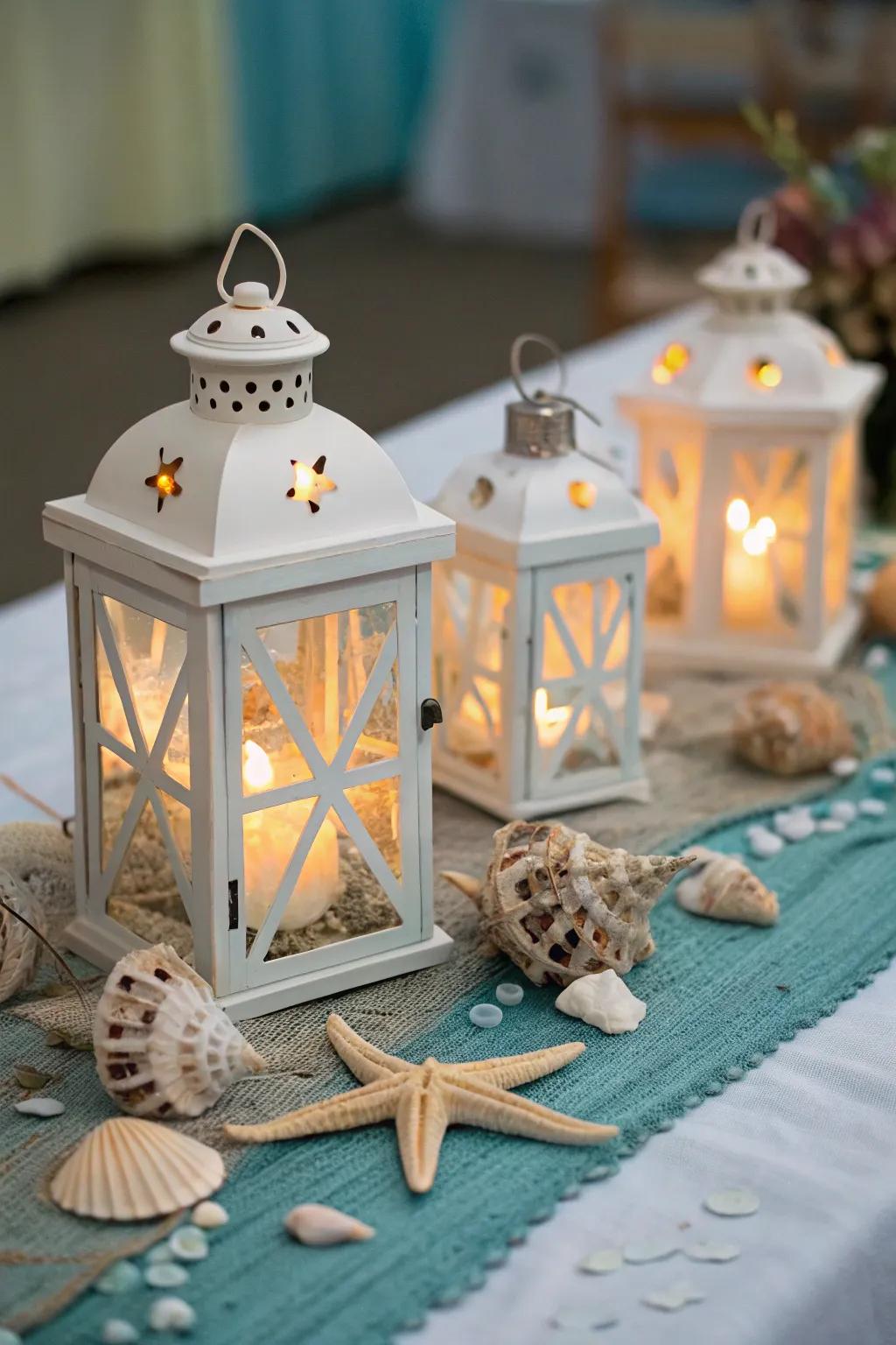 Jar lights provide a charming and warm ambiance.