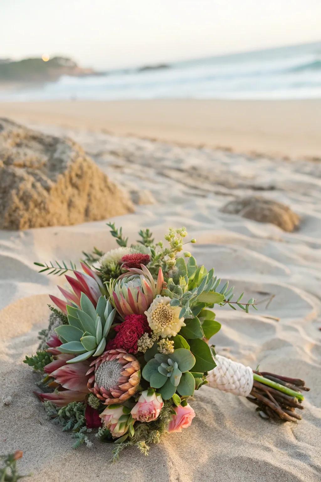 A tapestry of texture, a bouquet that captivates with its depth and intrigue on the beach.