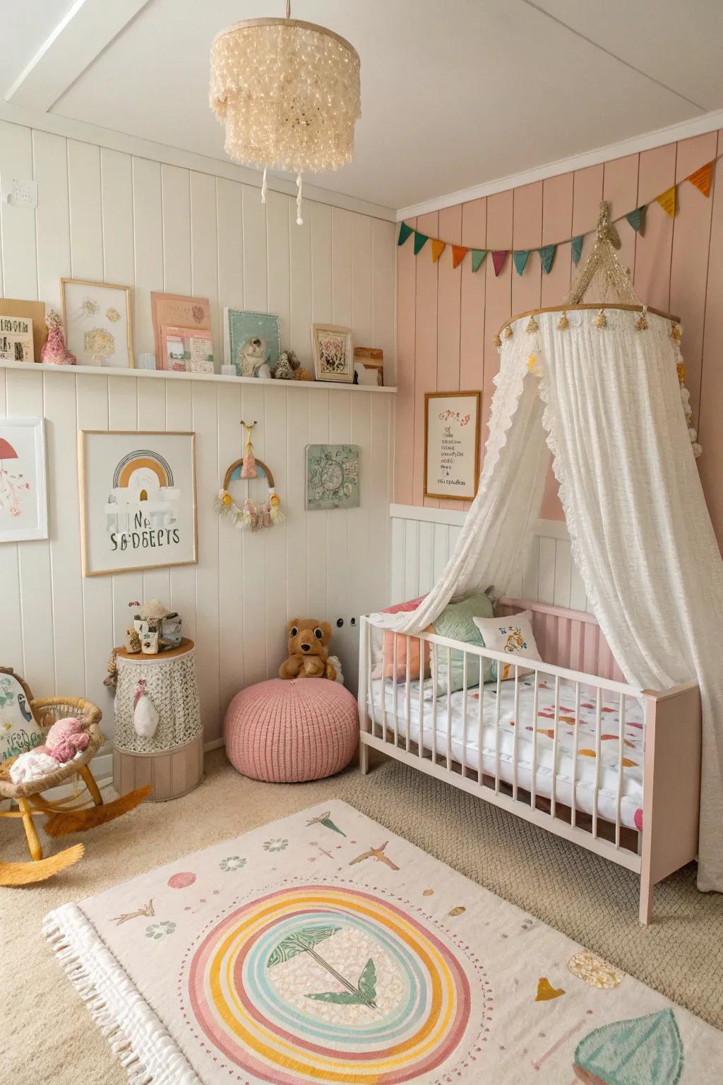 A playful nursery with <strong>beadboard</strong> walls.” loading=”lazy” class=”pimg”>
	</picture><figcaption>A playful nursery with <strong>beadboard</strong> walls.</figcaption></figure>
<p>Add a lively touch to a nursery by incorporating <strong>beadboard</strong> around the lower half of the walls. It’s a durable and charming option that grows with your child.</p>
<h3>May just do the trick:</h3>
<ul class=
