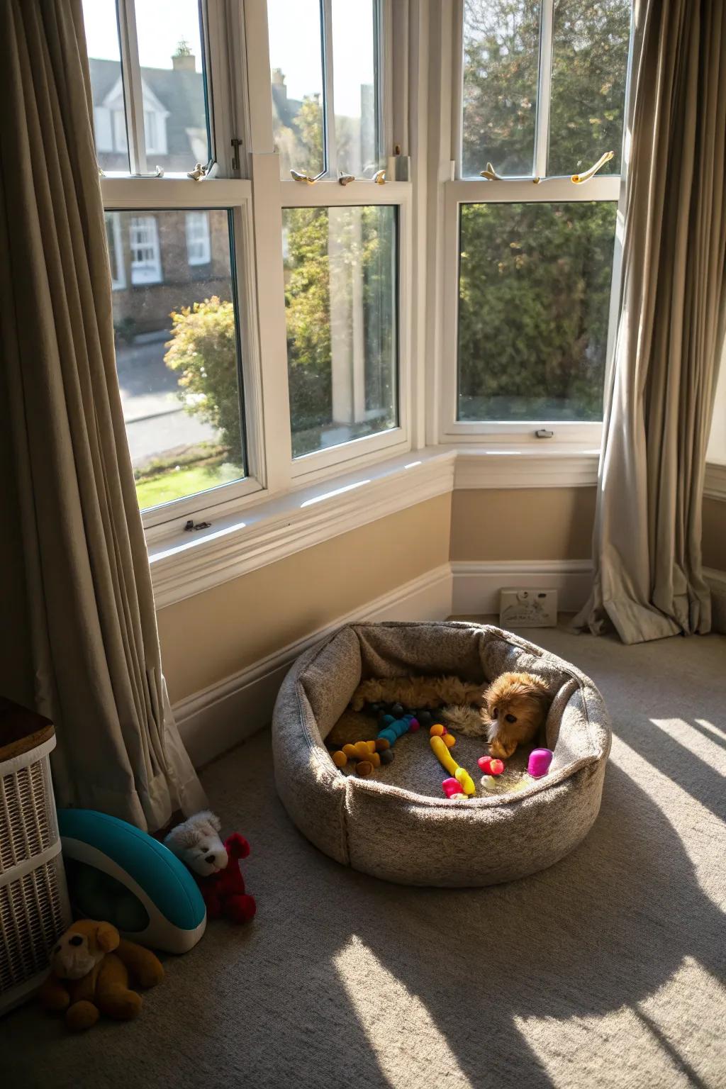 A cozy corner for your pets to enjoy the warmth and view.