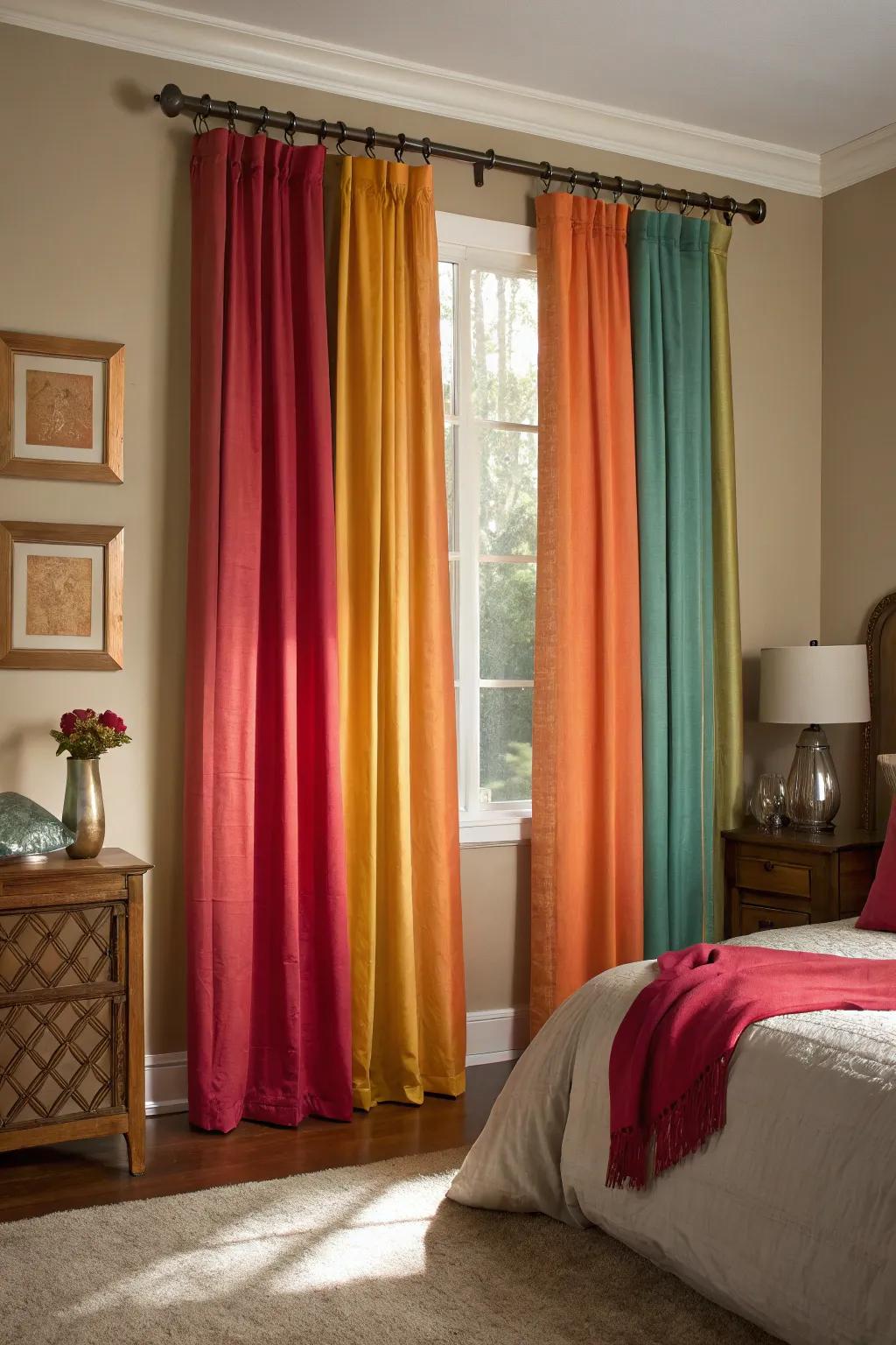 Strong drapery adds a striking contrast and vibrant energy.
