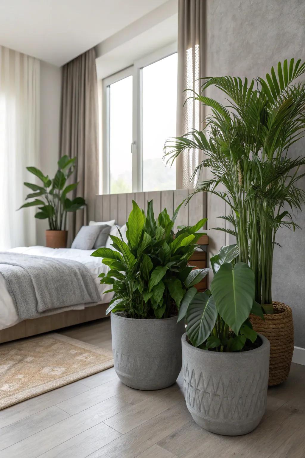 Grey pots adding a touch of nature indoors.