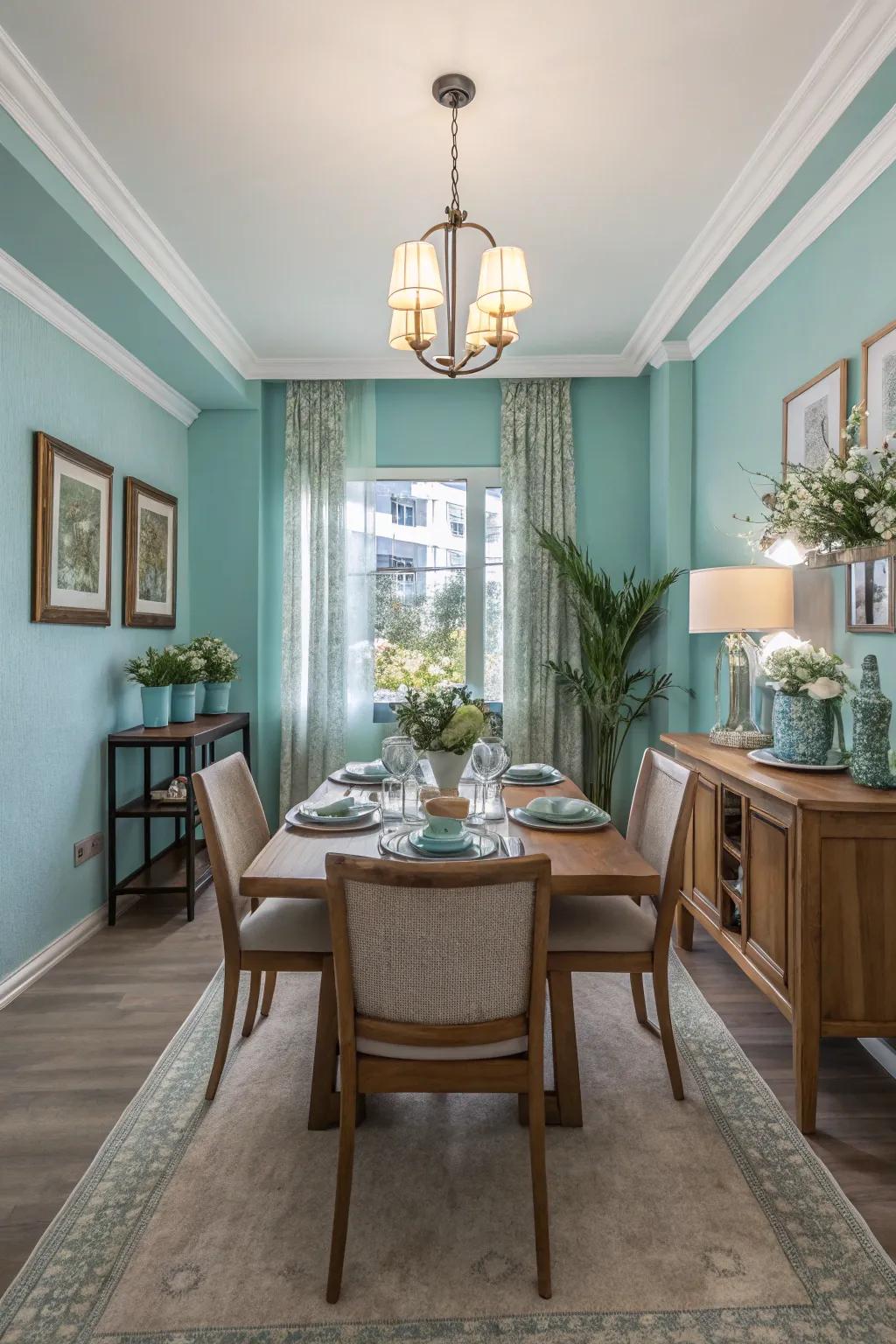 Ocean blue infuses tranquility into dining areas.
