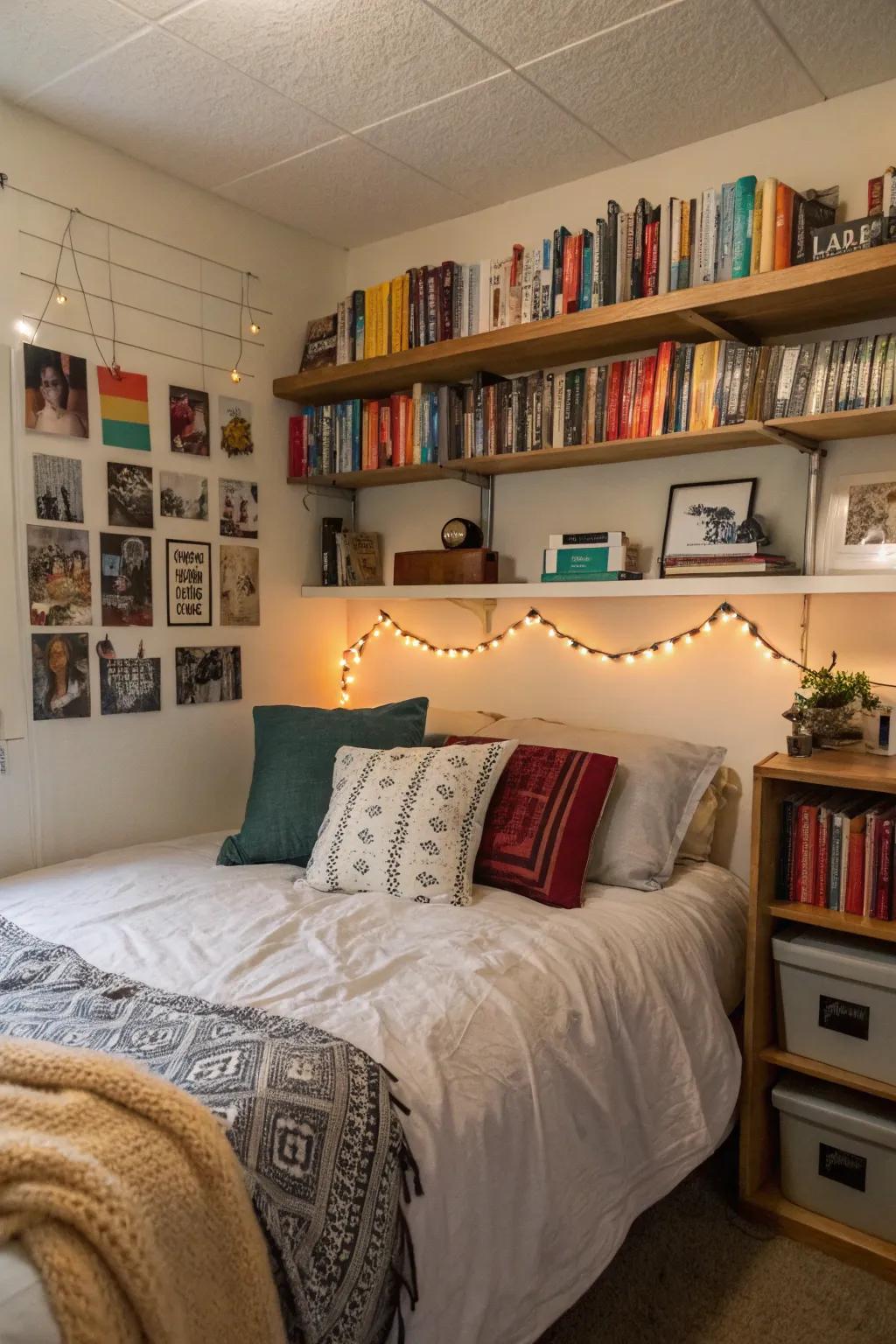 Save space and show off style with above-bed shelving.