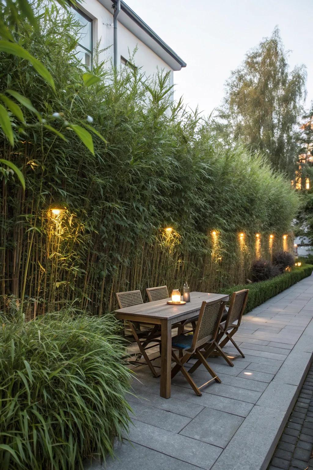 Tall plants act as wind stoppers, boosting warmth and privacy.