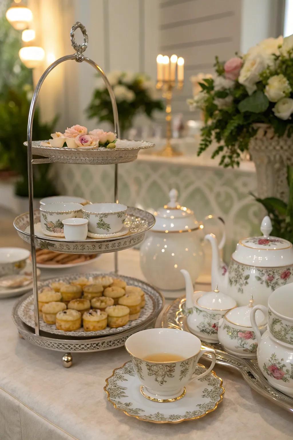 Host refined gatherings with an elegant high tea setup.