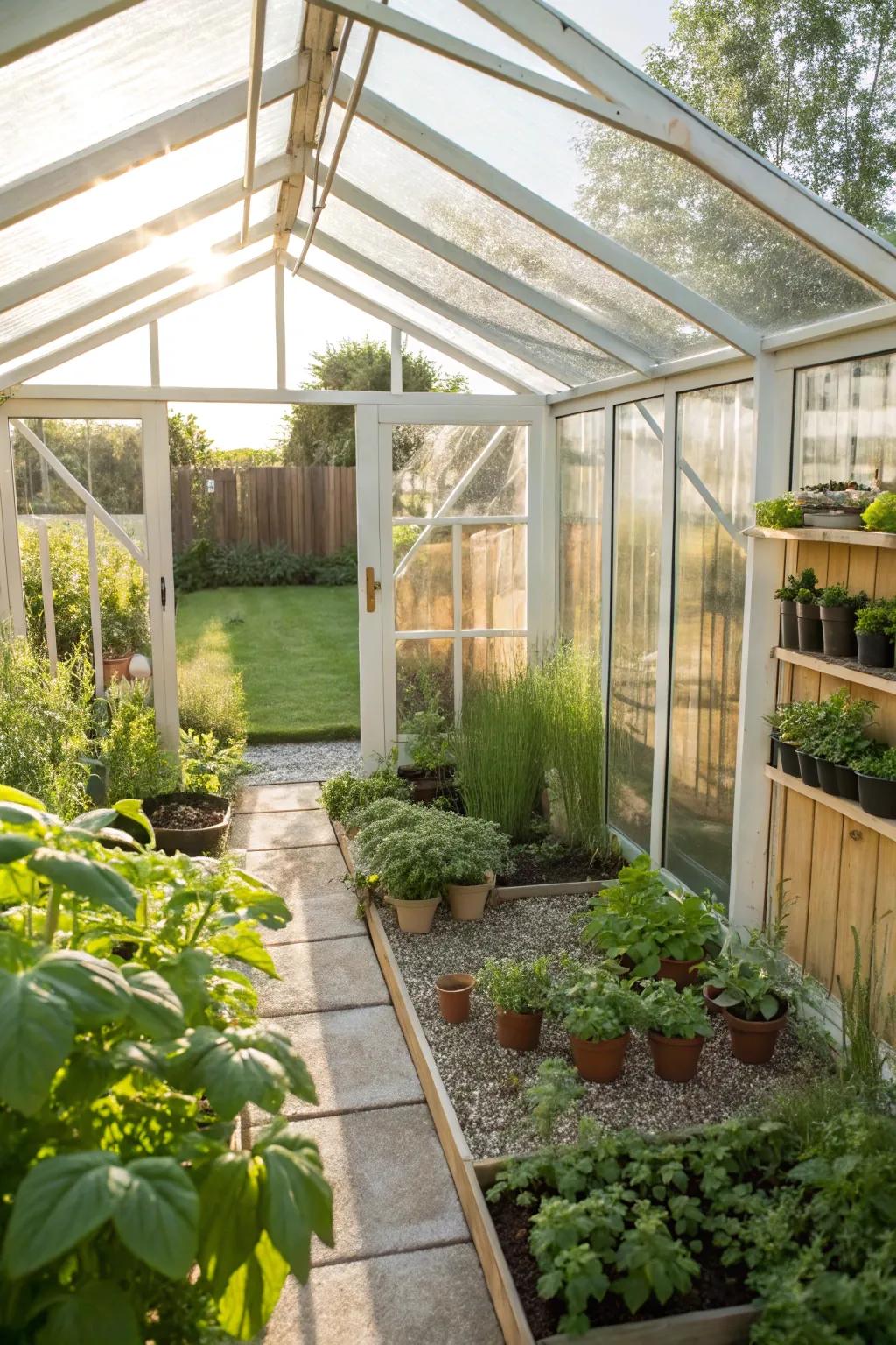 A greenhouse enables you to garden year-round, nurturing plants even in colder seasons.