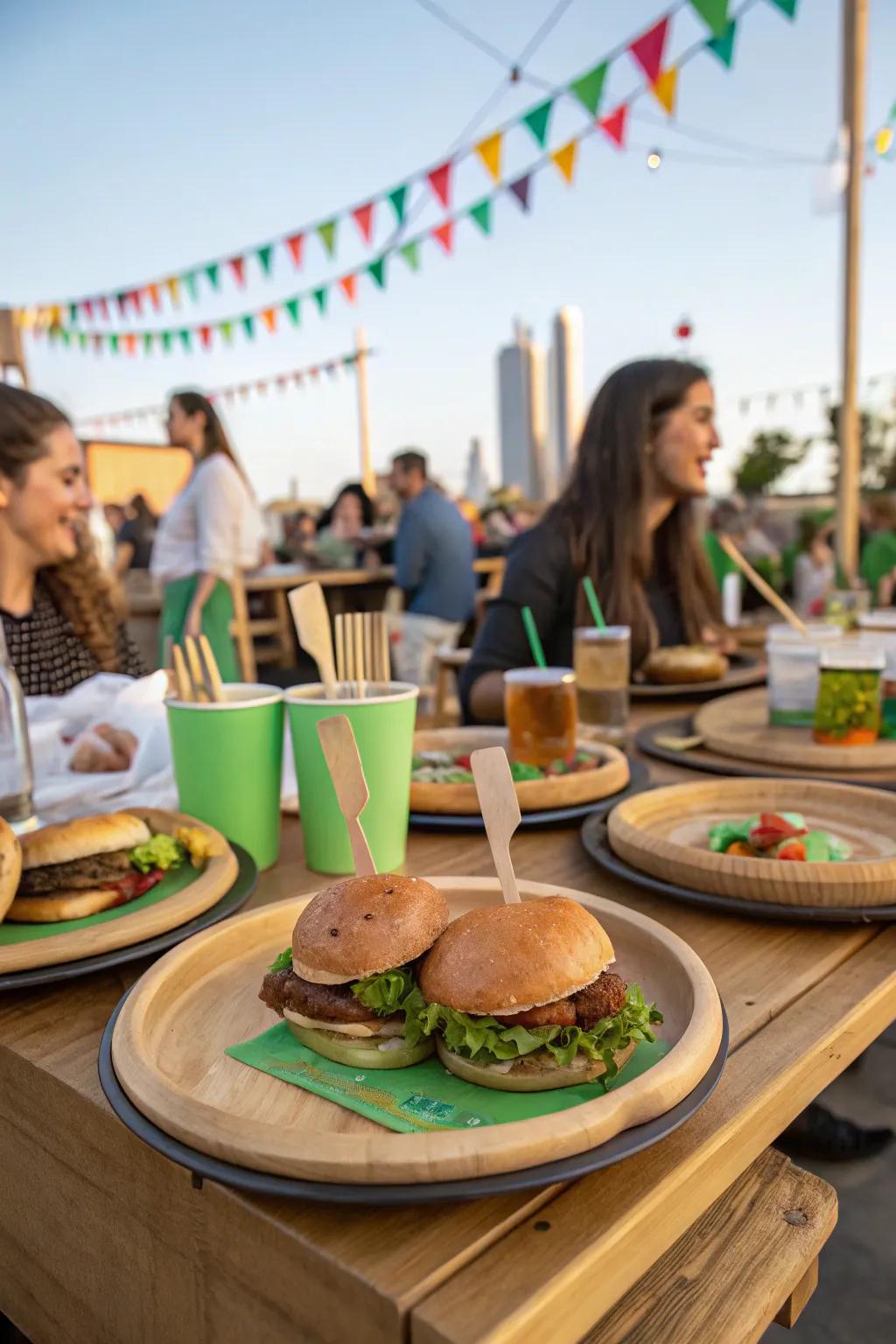 Sustainable serving ware for an eco-friendly party.