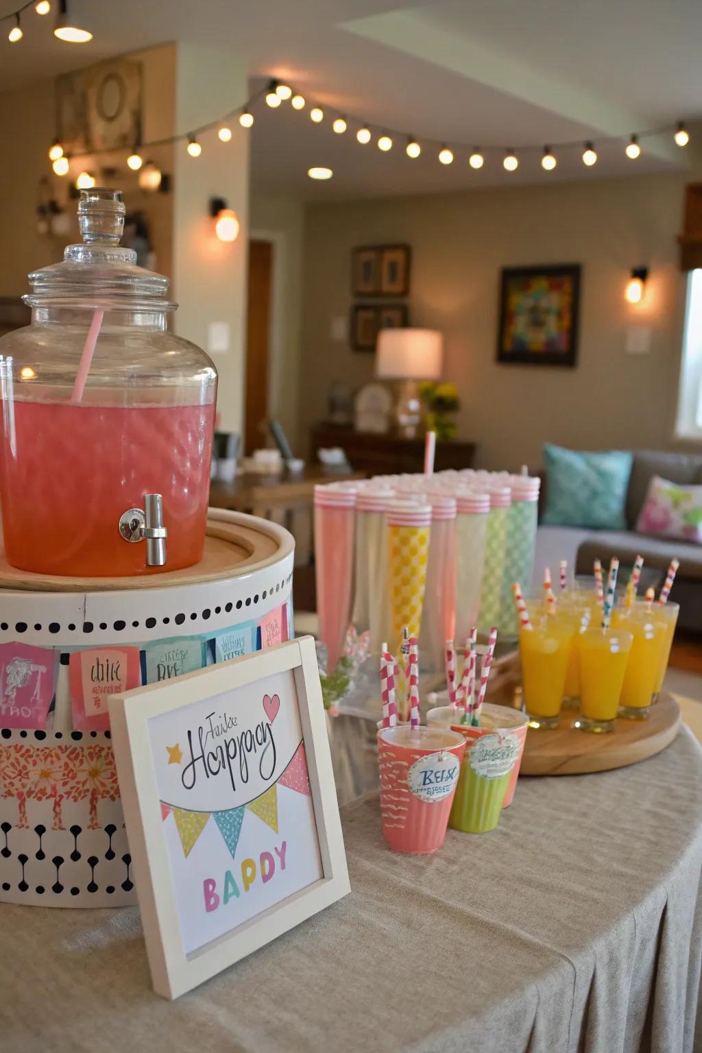 A themed beverage point refreshes guests and beautifully ties the theme together.