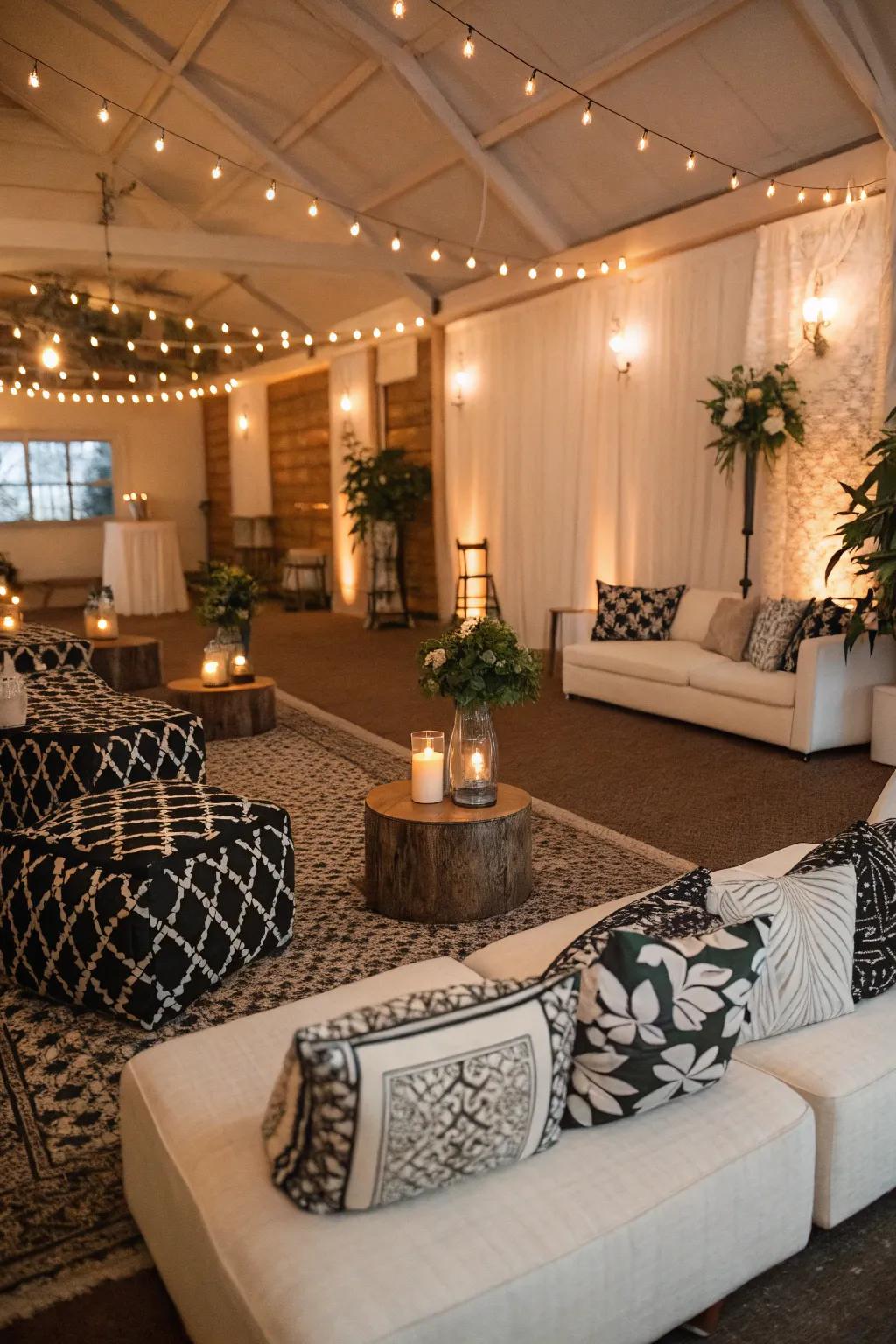 A sophisticated lounge area provides a chic space for guests to relax.