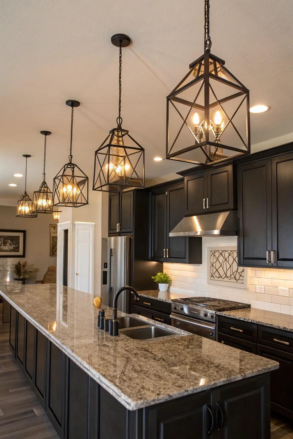 Cohesive metallic accents unify the kitchen design.