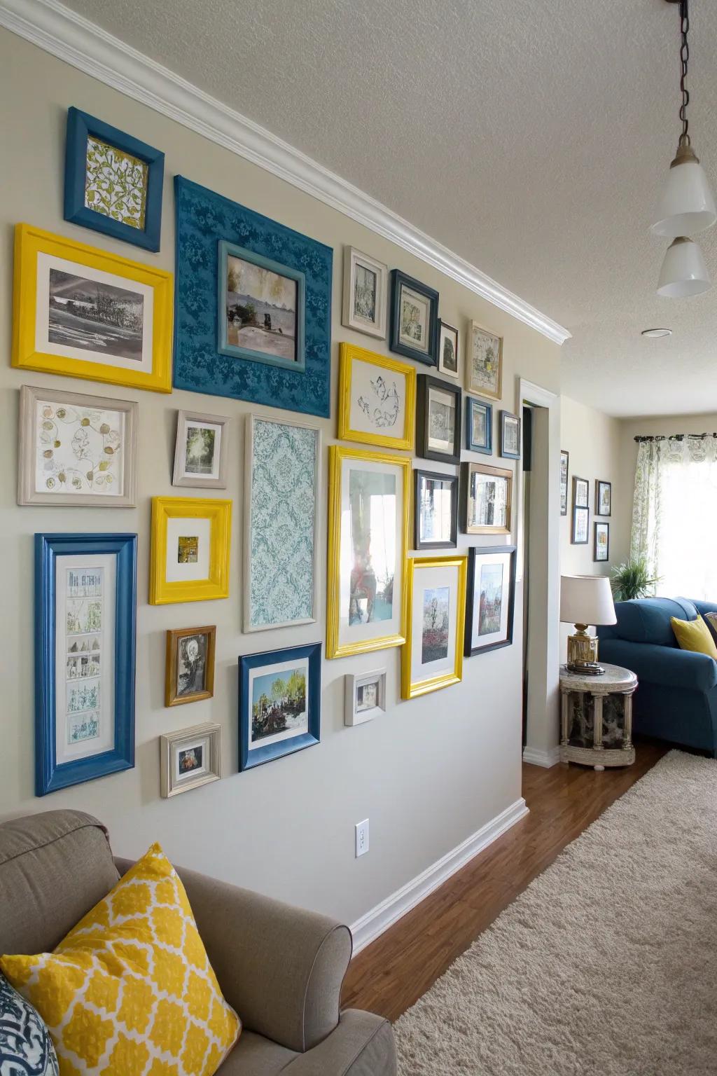 A diverse gallery feature with cerulean and golden frames for a personal highlight.