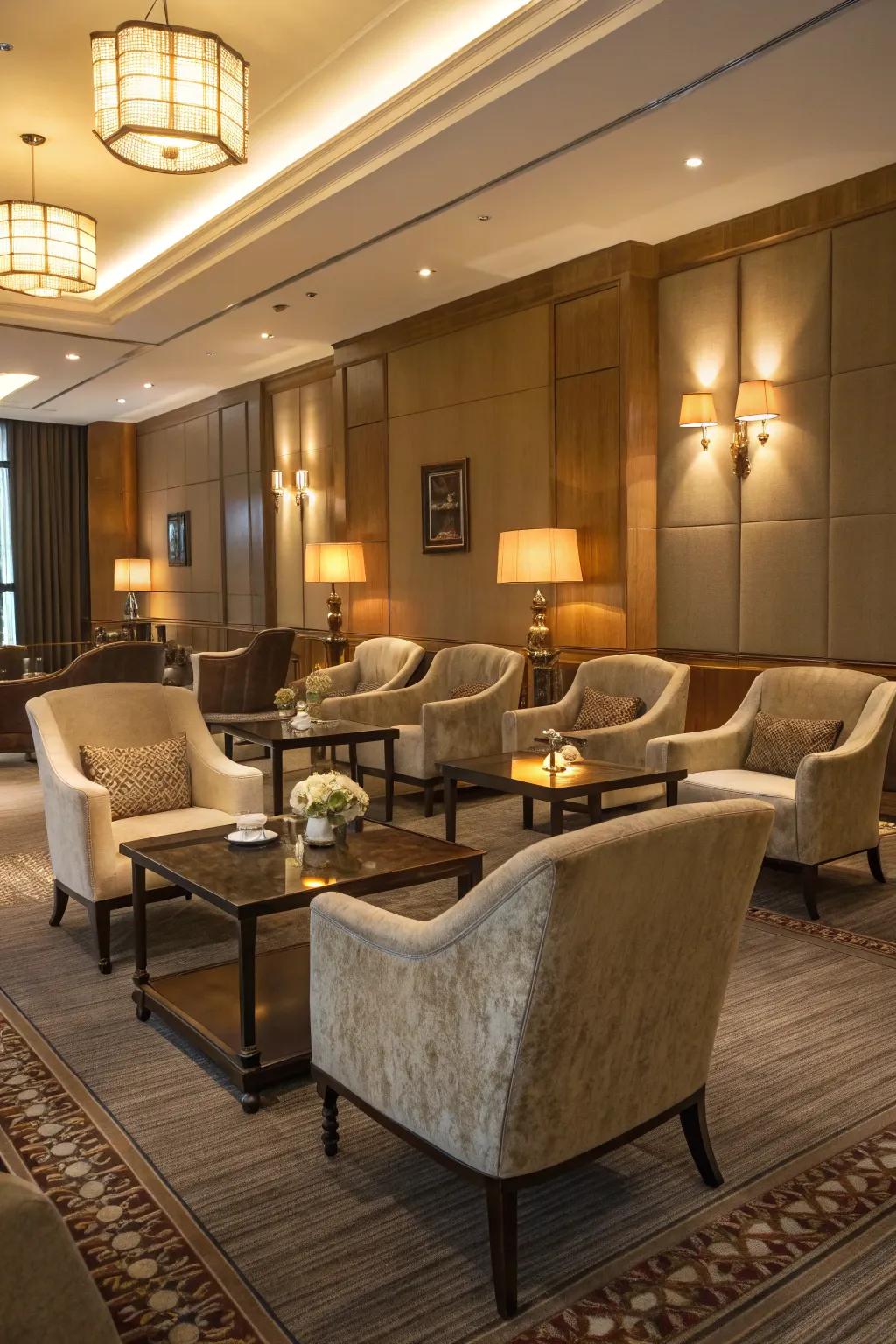 Lounge style seating offers comfort and relaxation.