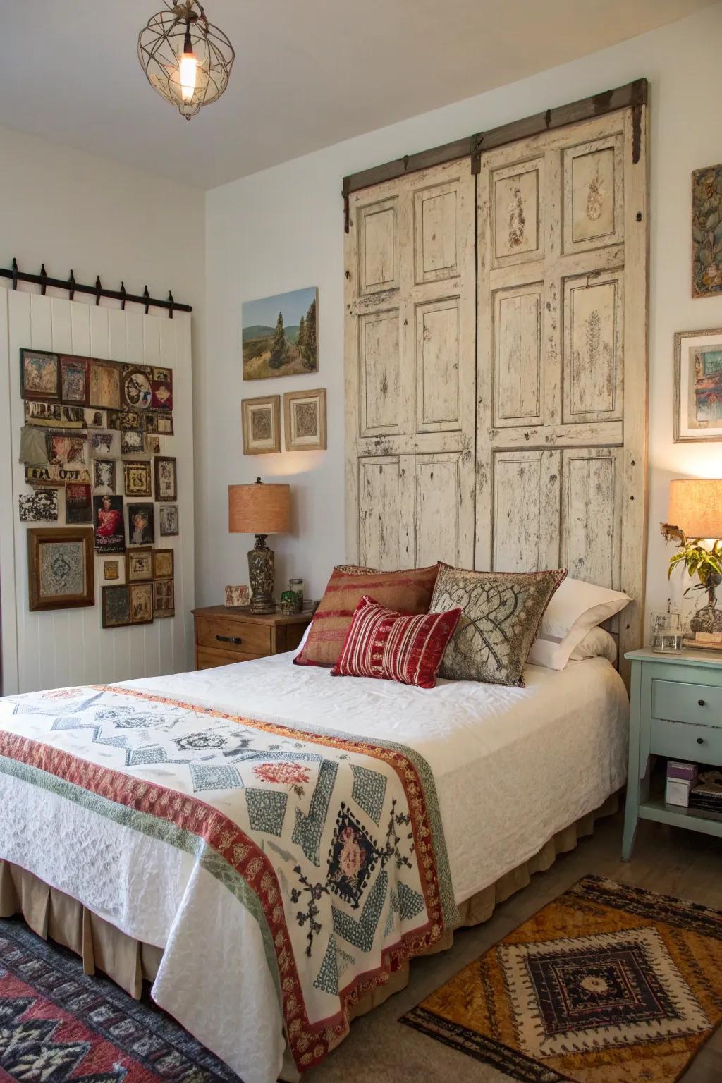 Timeless doors become a charming and unique headboard.