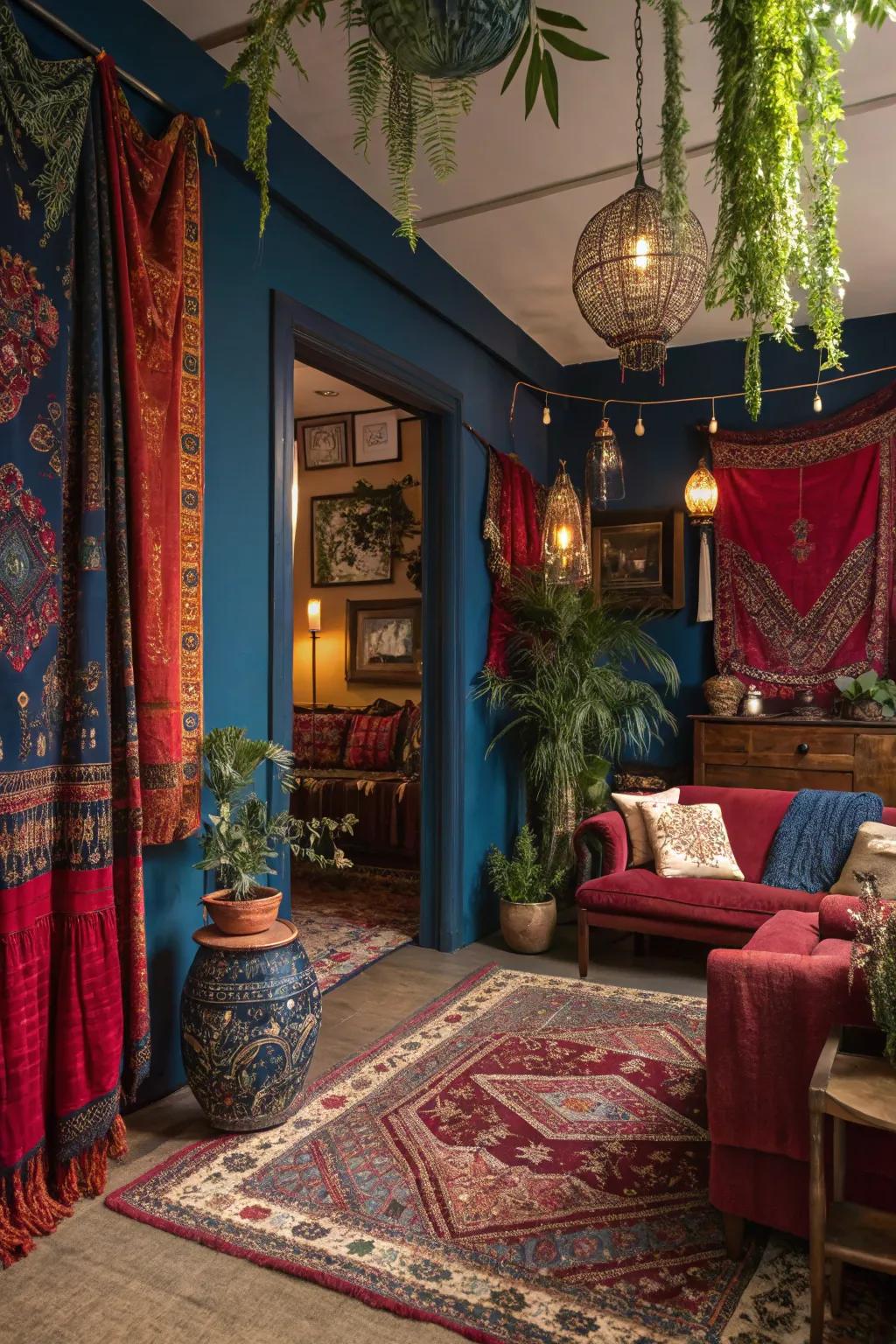 Saturated colors elevate the boho aesthetic with depth.
