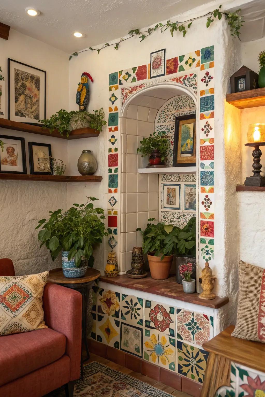 Artistic alcoves add distinctive and ornamental storage.