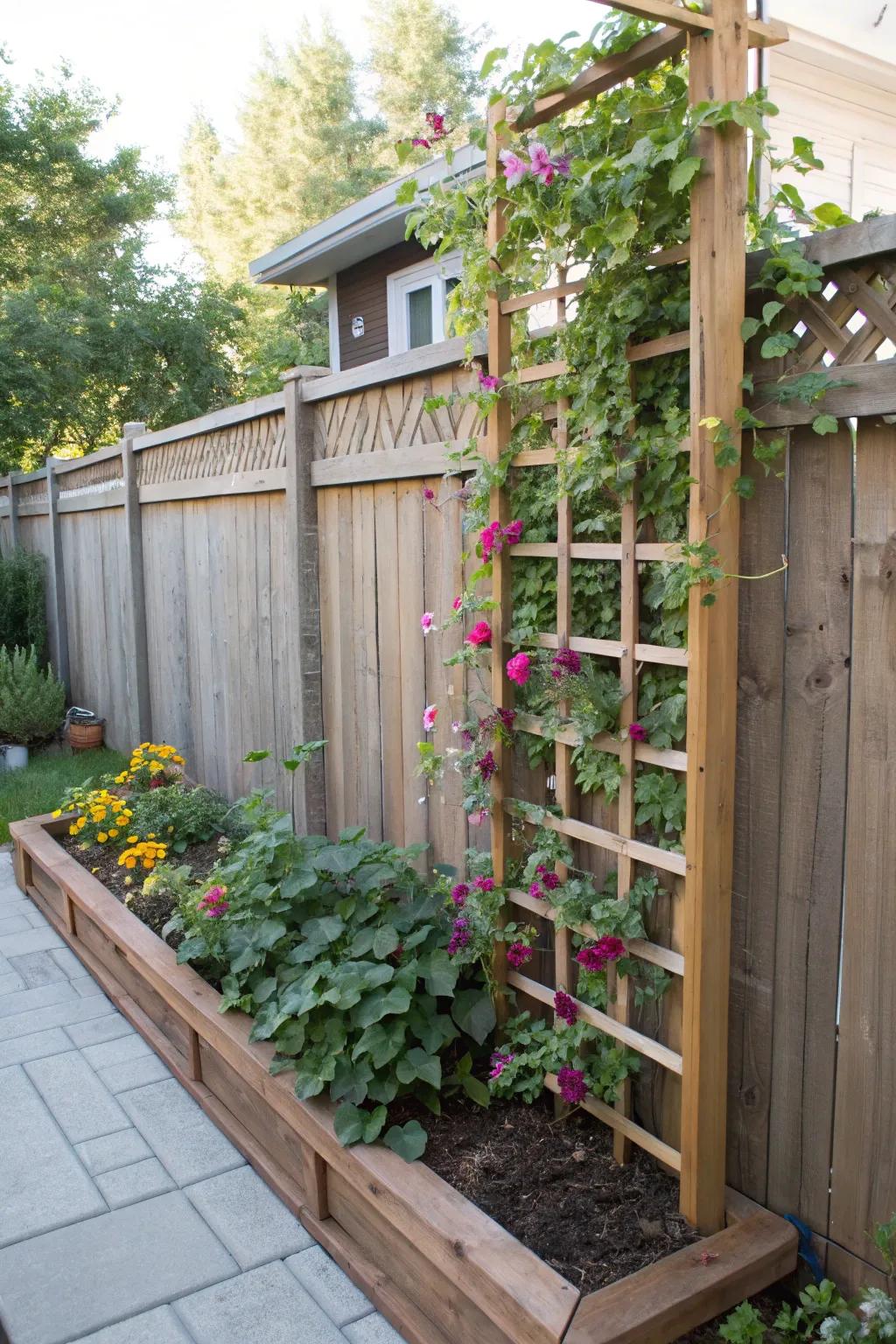 A lower espalier elegantly upholds greenery.
