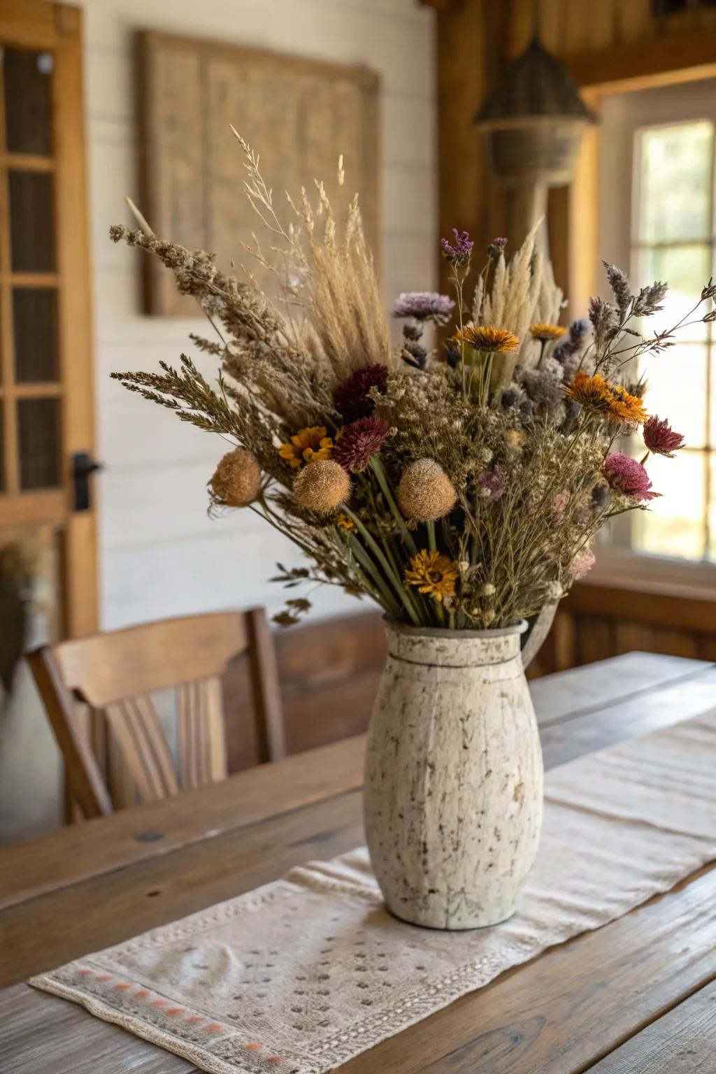 Desiccated bouquets are timeless and enduring.