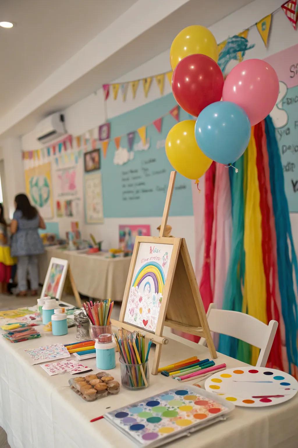 An art baby shower with colorful and creative elements
