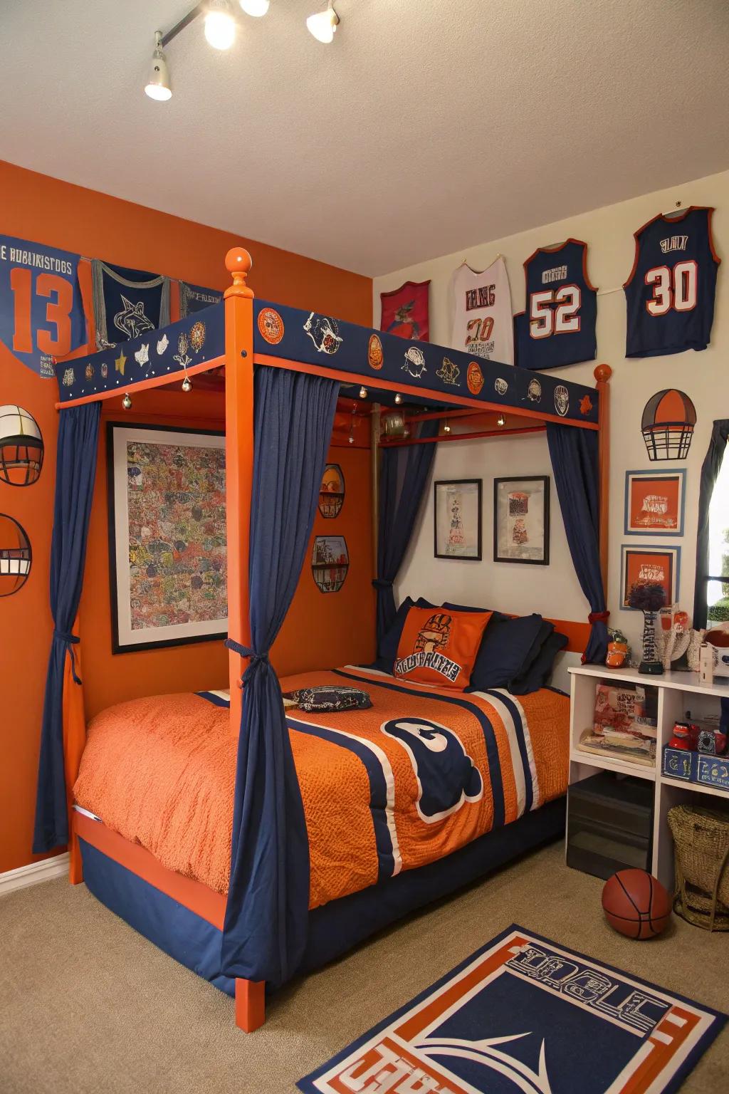Achieve greatness with this sports-themed canopy bed.