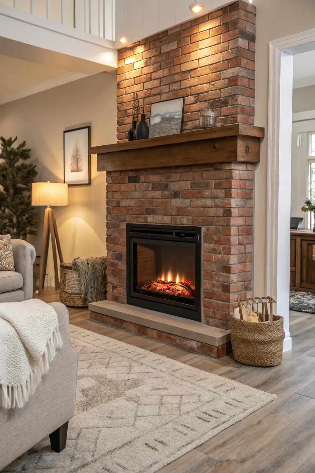 A faux ember insert provides a modern, efficient hearth setting.