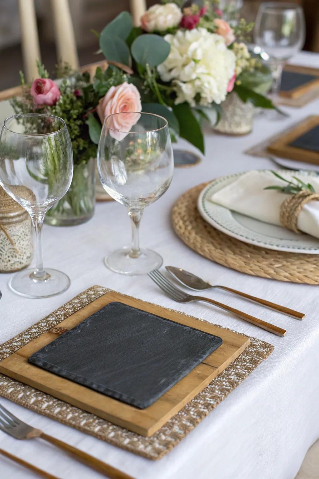 Chalkboard coasters serve as decor and memorable keepsakes.