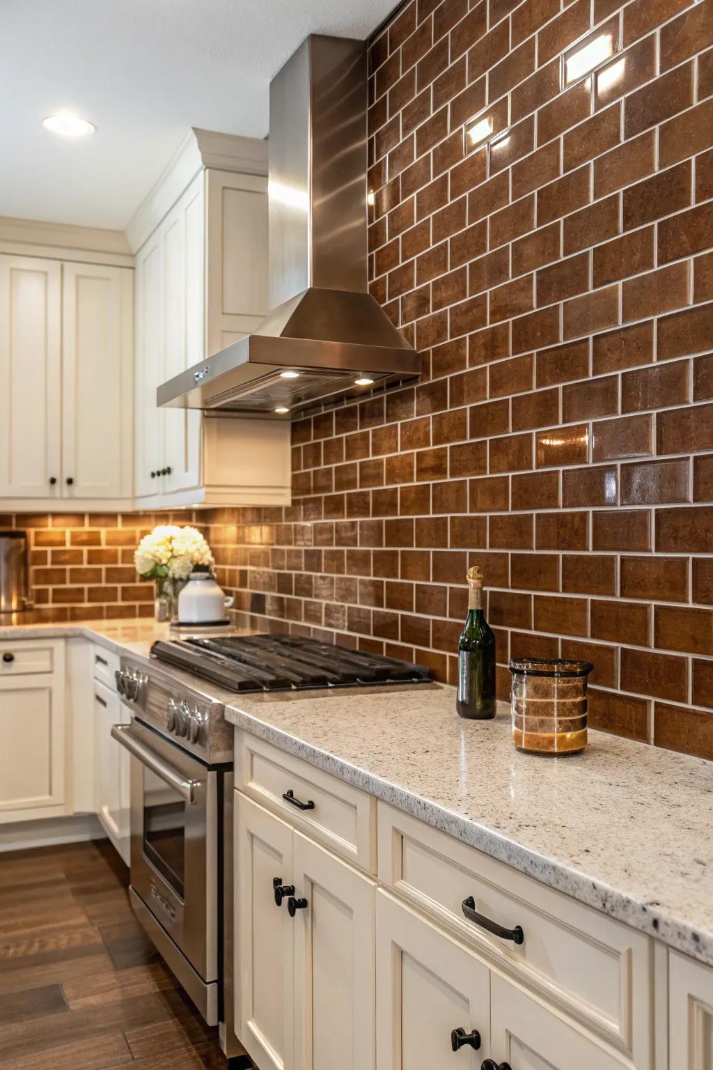 A sienna splashboard appends texture and dimension to the kitchen.