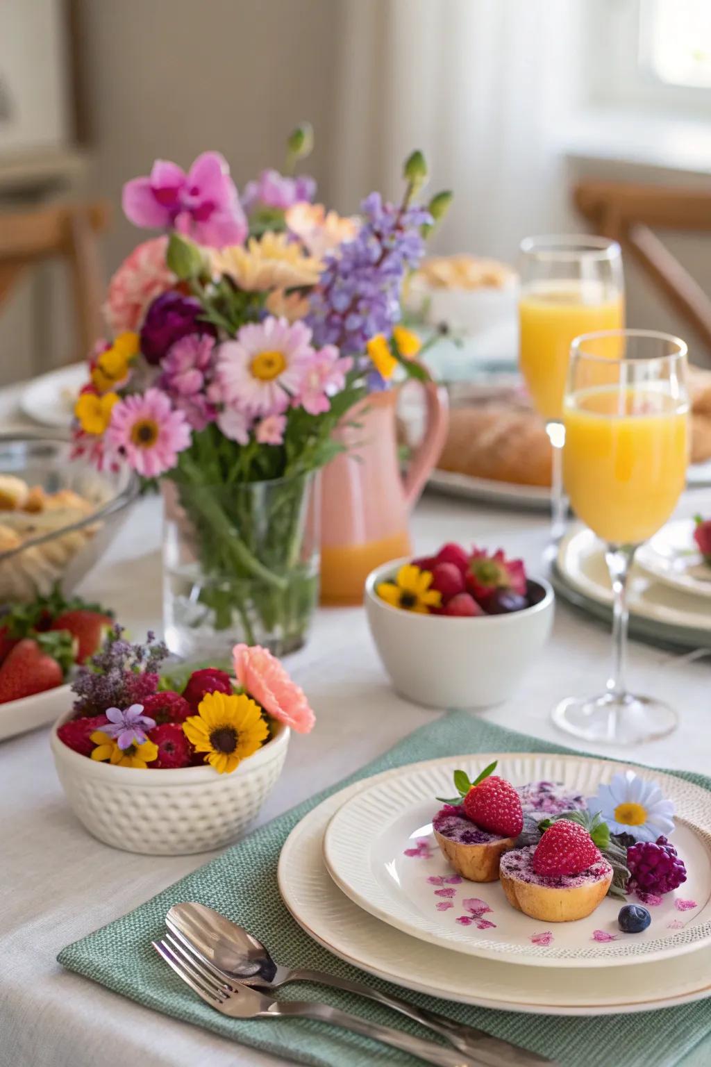 Playful floral edible accents for a colorful brunch.