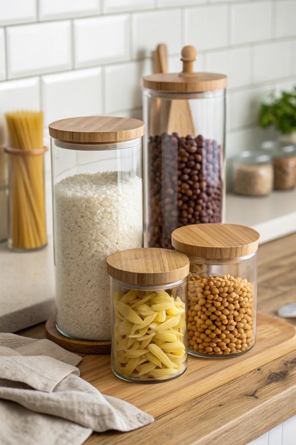 Glass jars that look good are a smart way to store things.