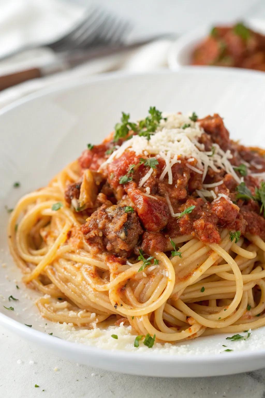 Spaghetti bolognese, a timeless family favorite.