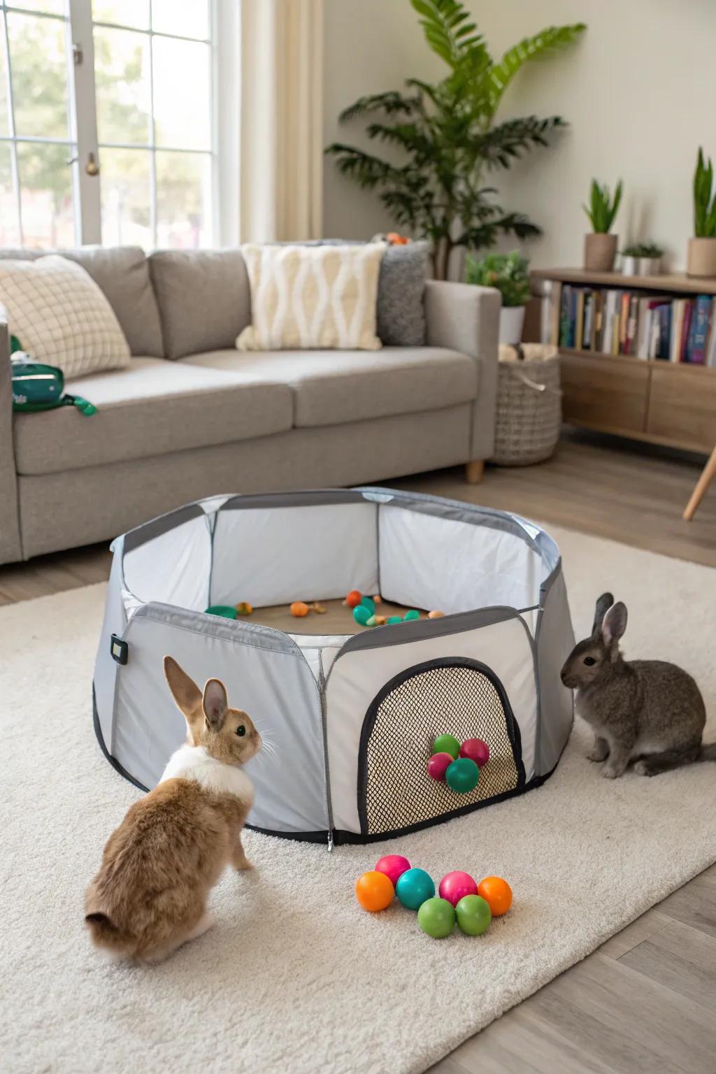 A mobile activity zone for a vibrant and captivating bunny adventure.