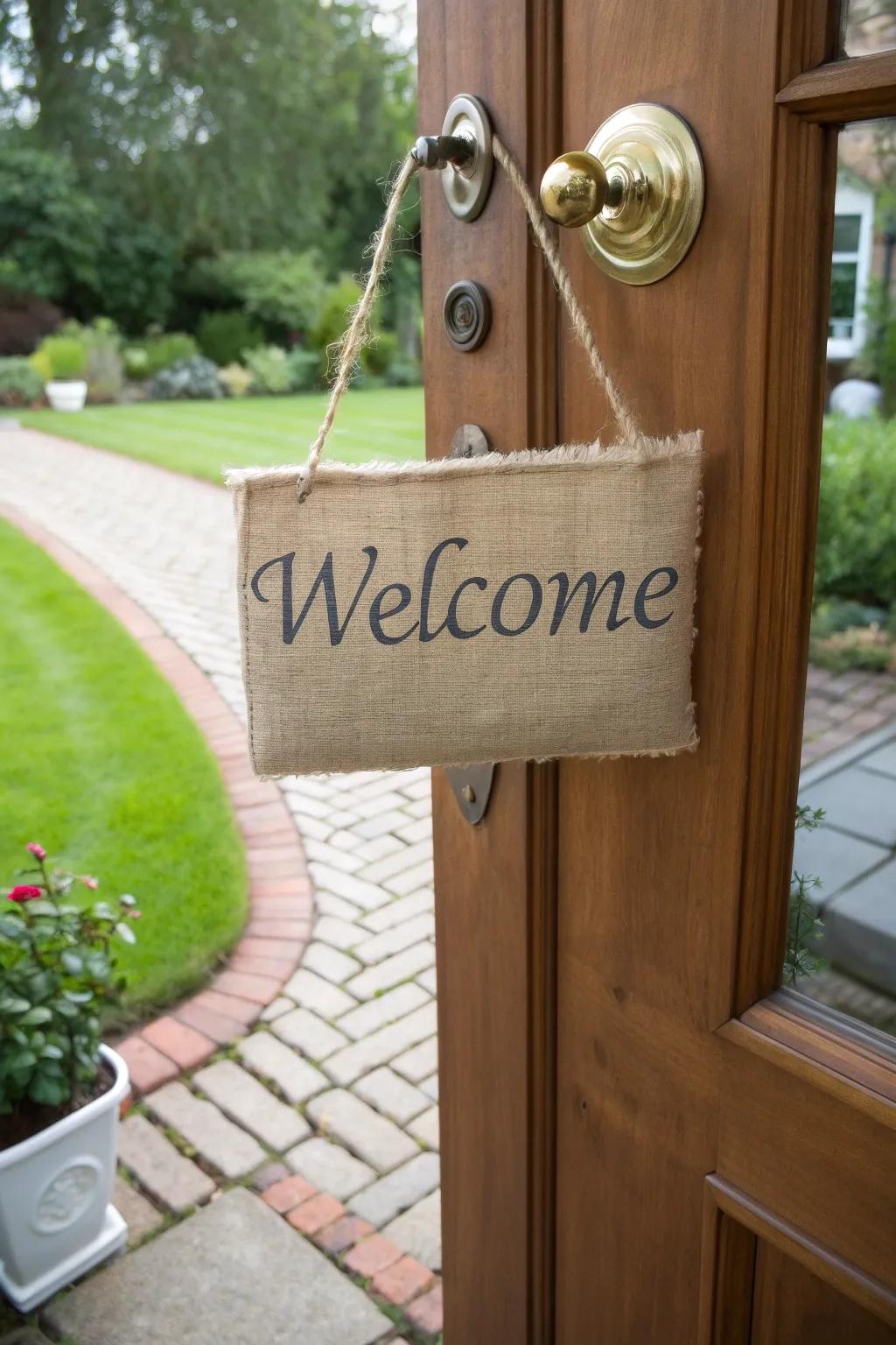 Hessian door hangers furnish an individual aspect.