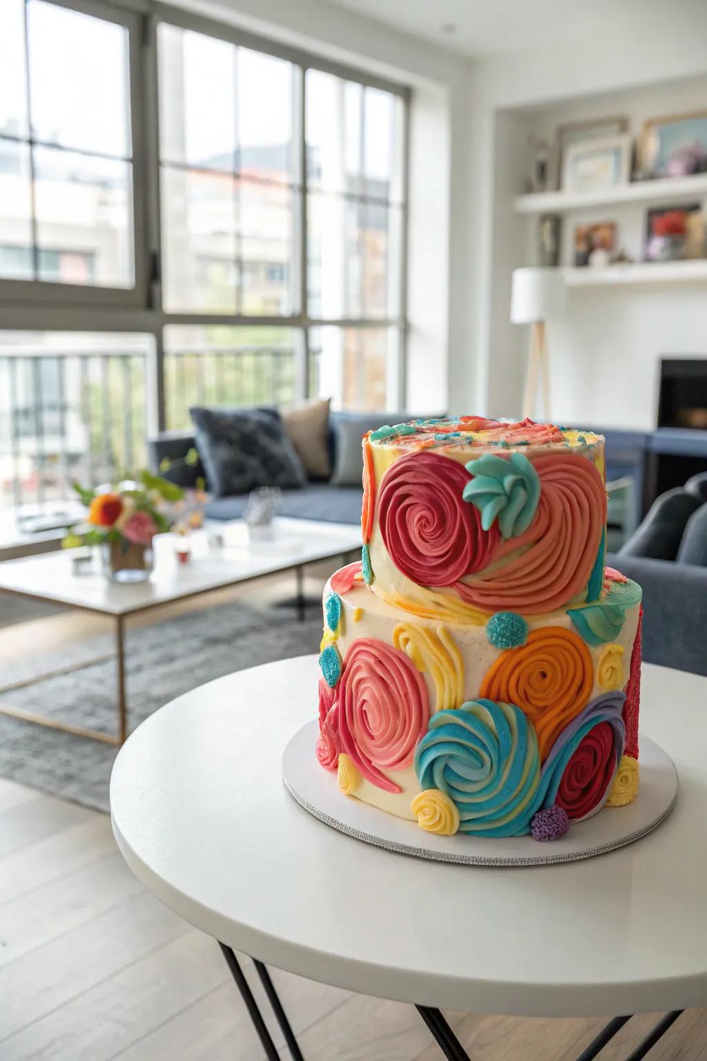 Unique abstract buttercream art for a creative dessert