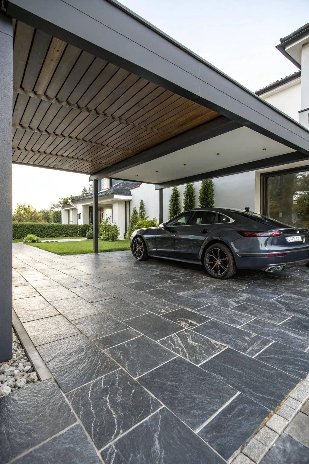 Shingle tiles provide a luxurious finish for your carport.