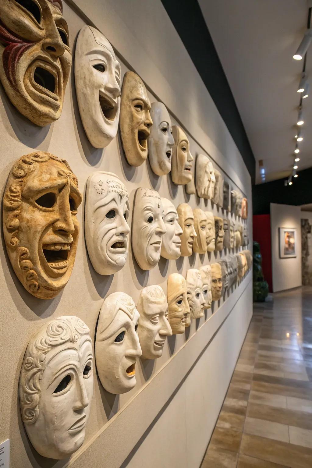 Expressive ceramic faces add drama and intrigue.
