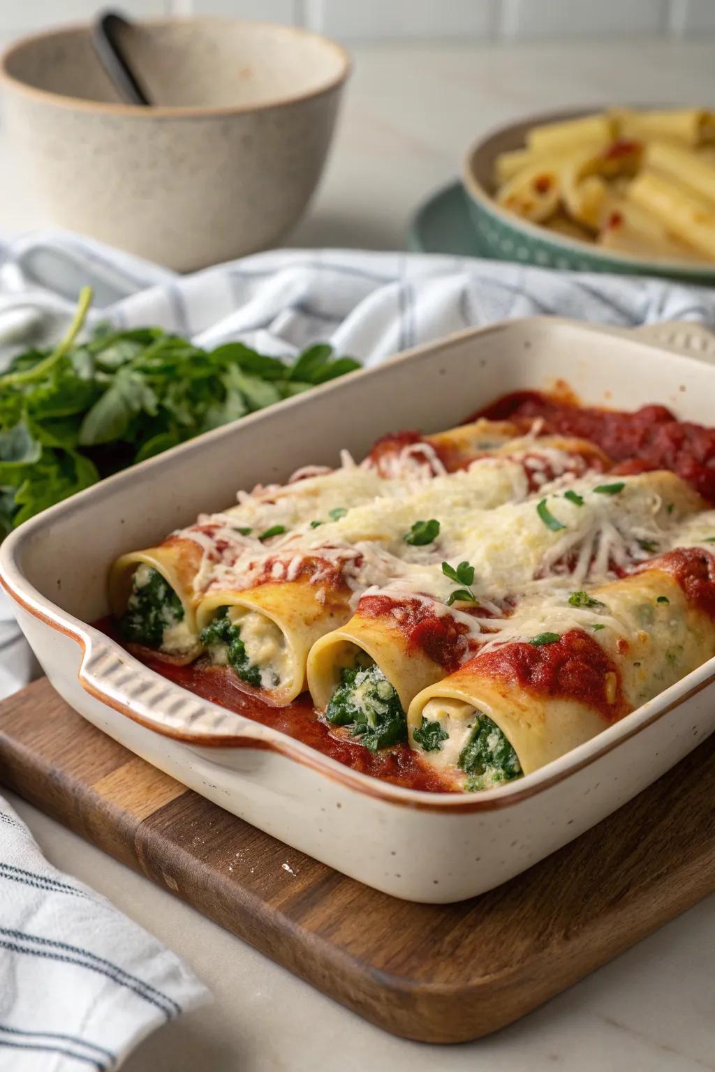 Chicken spinach and ricotta tubes, an Italian classic with a twist.
