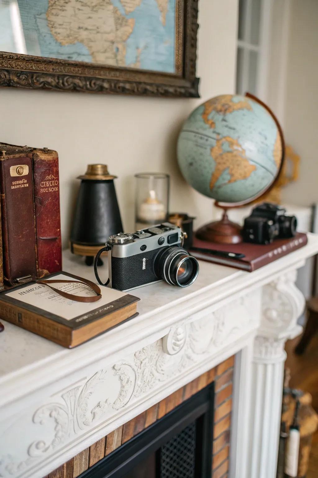 An eclectic collection on the mantel mirrors personal style and passions.