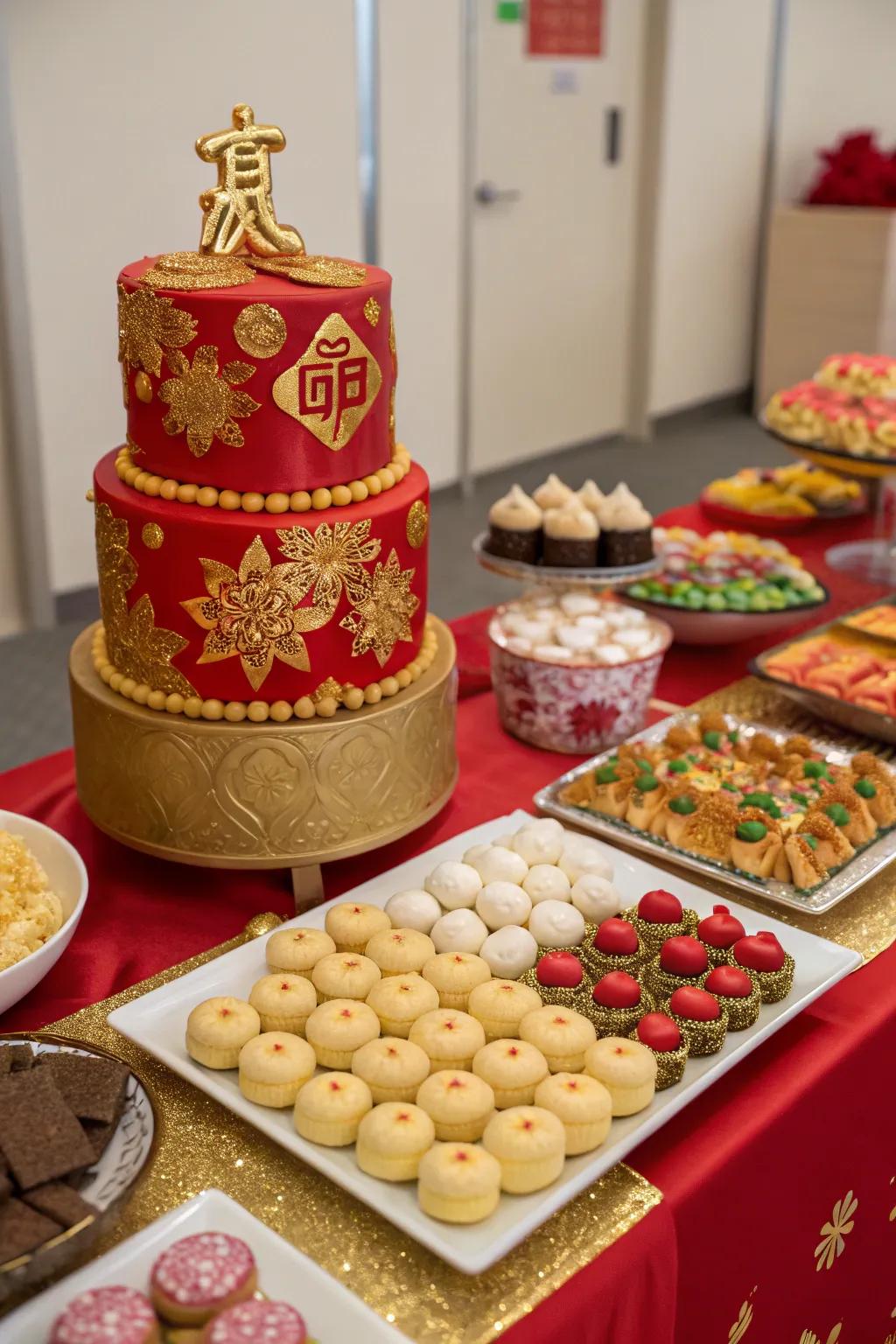 A delectable dessert table with a Chinese cultural twist.