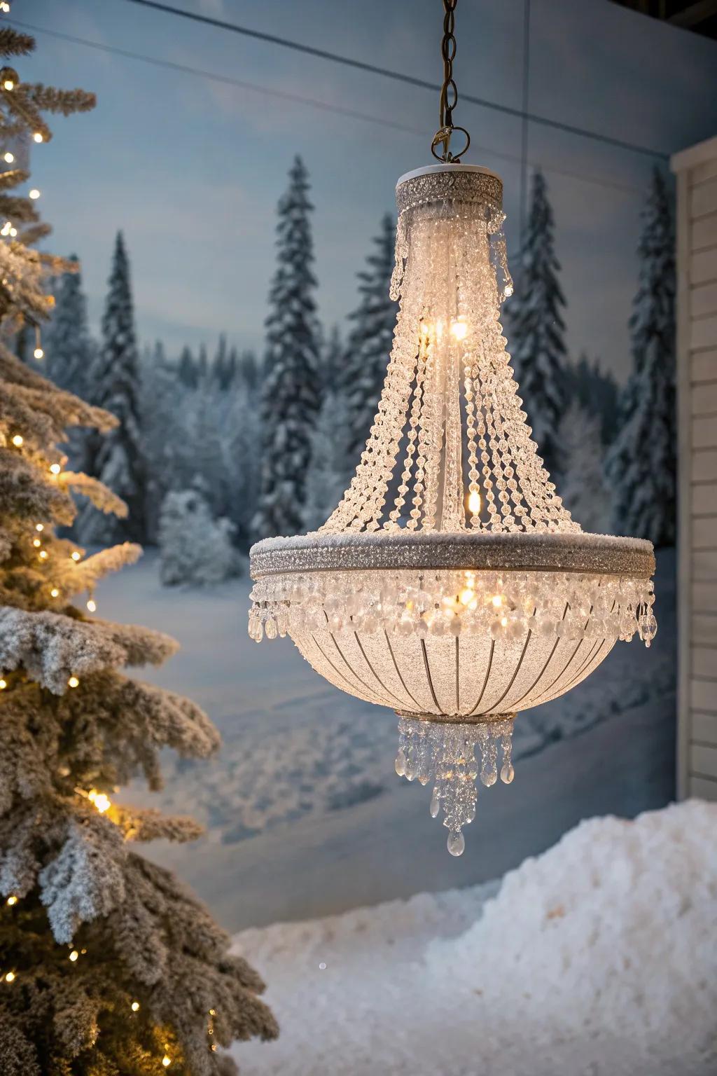 A glazed snow consequence appends a bewitching impression to chandelier décor.